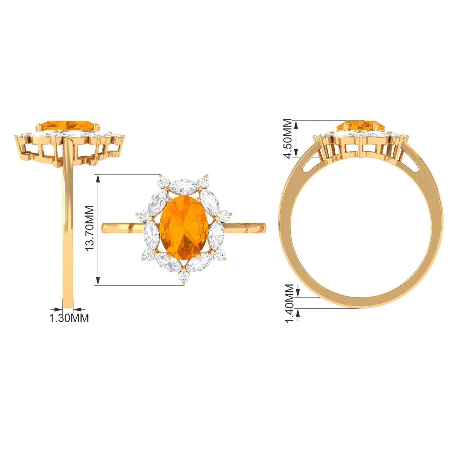 Natural 1 Carat Fire Opal Engagement Ring with Diamond Halo