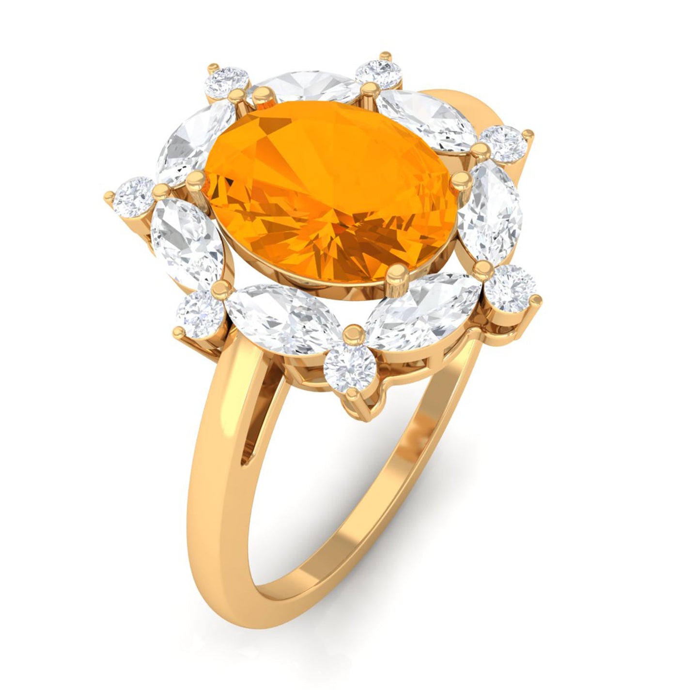 Natural 1 Carat Fire Opal Engagement Ring with Diamond Halo