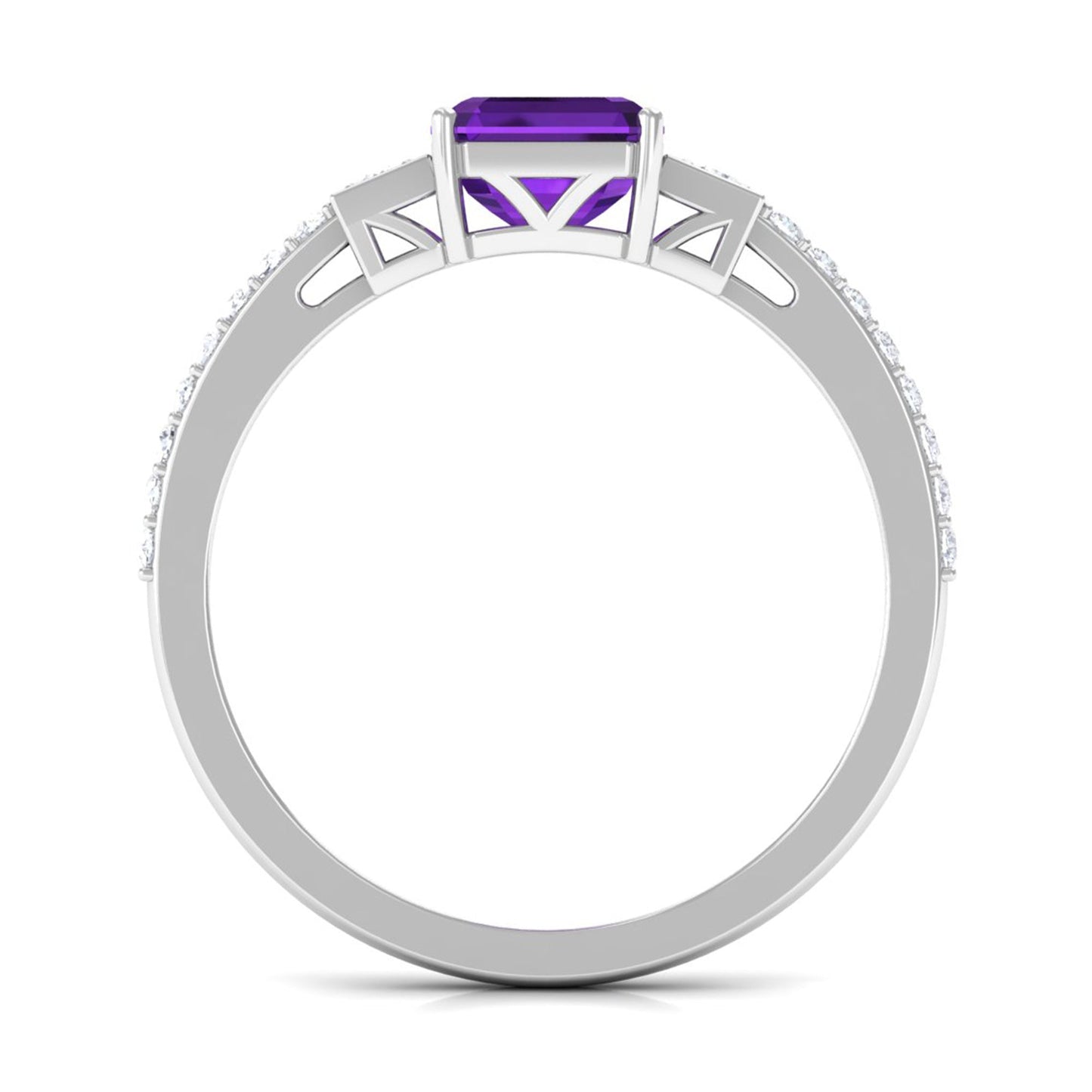 Genuine 3 Carat Amethyst Asscher Cut Engagement Ring with Diamond