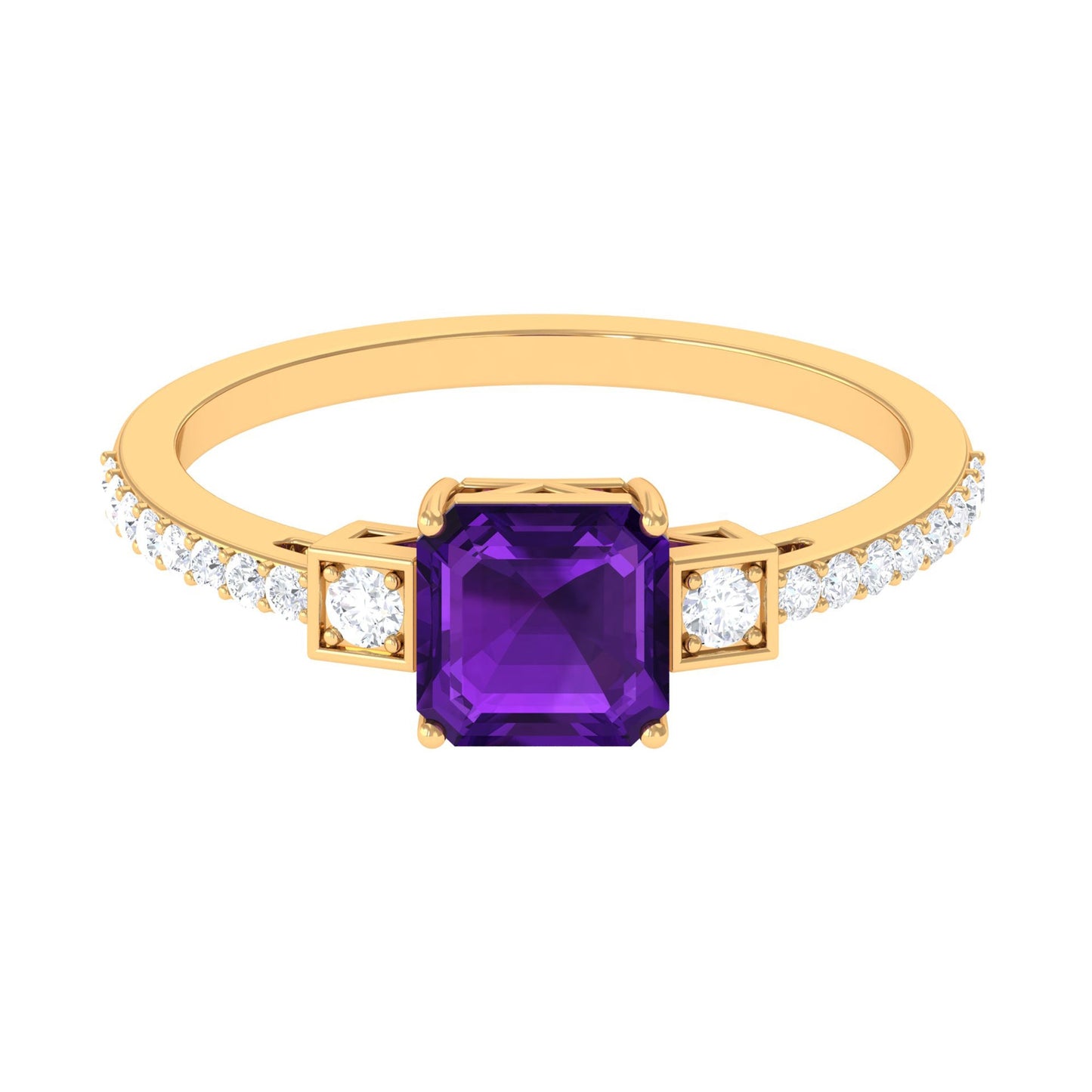Genuine 3 Carat Amethyst Asscher Cut Engagement Ring with Diamond