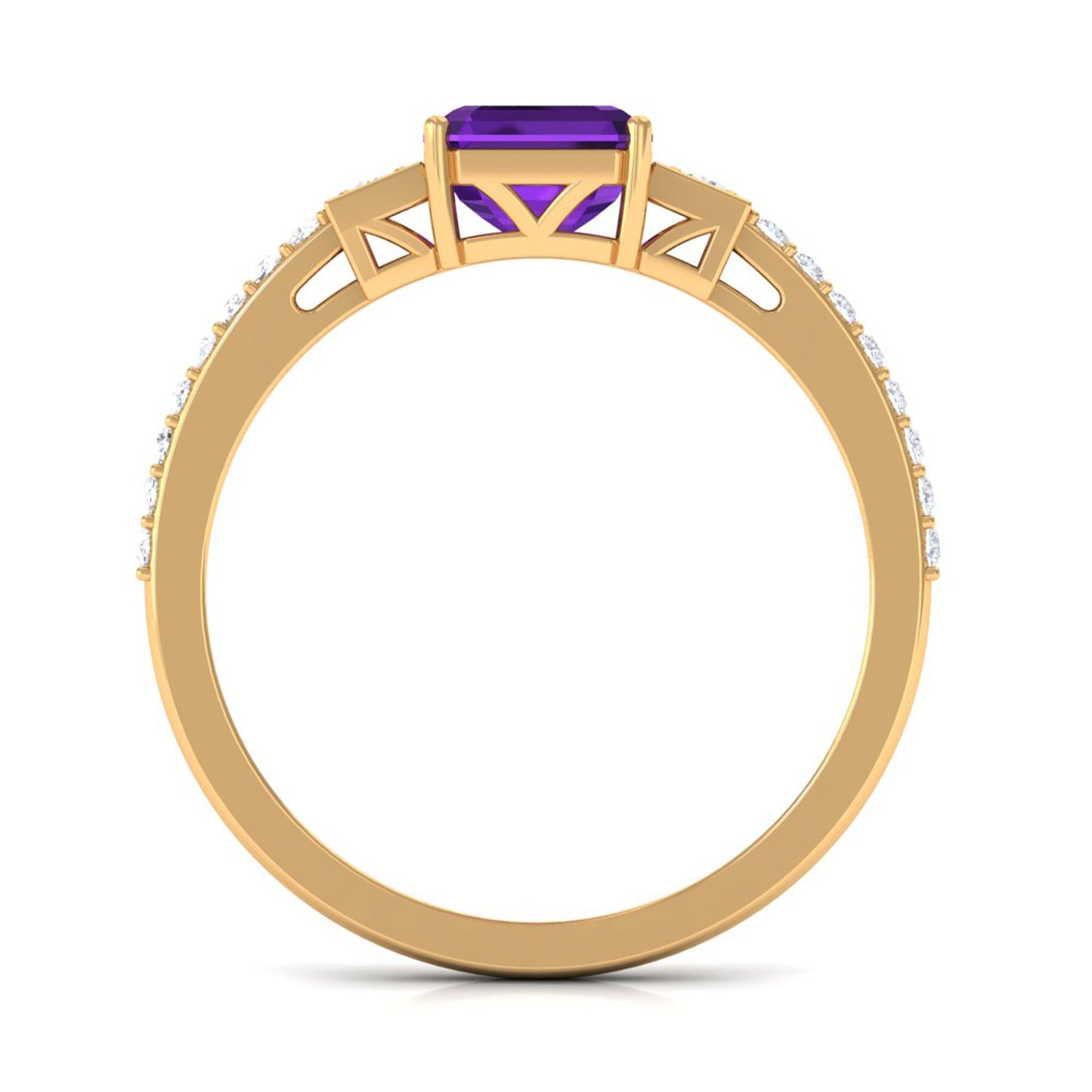Genuine 3 Carat Amethyst Asscher Cut Engagement Ring with Diamond