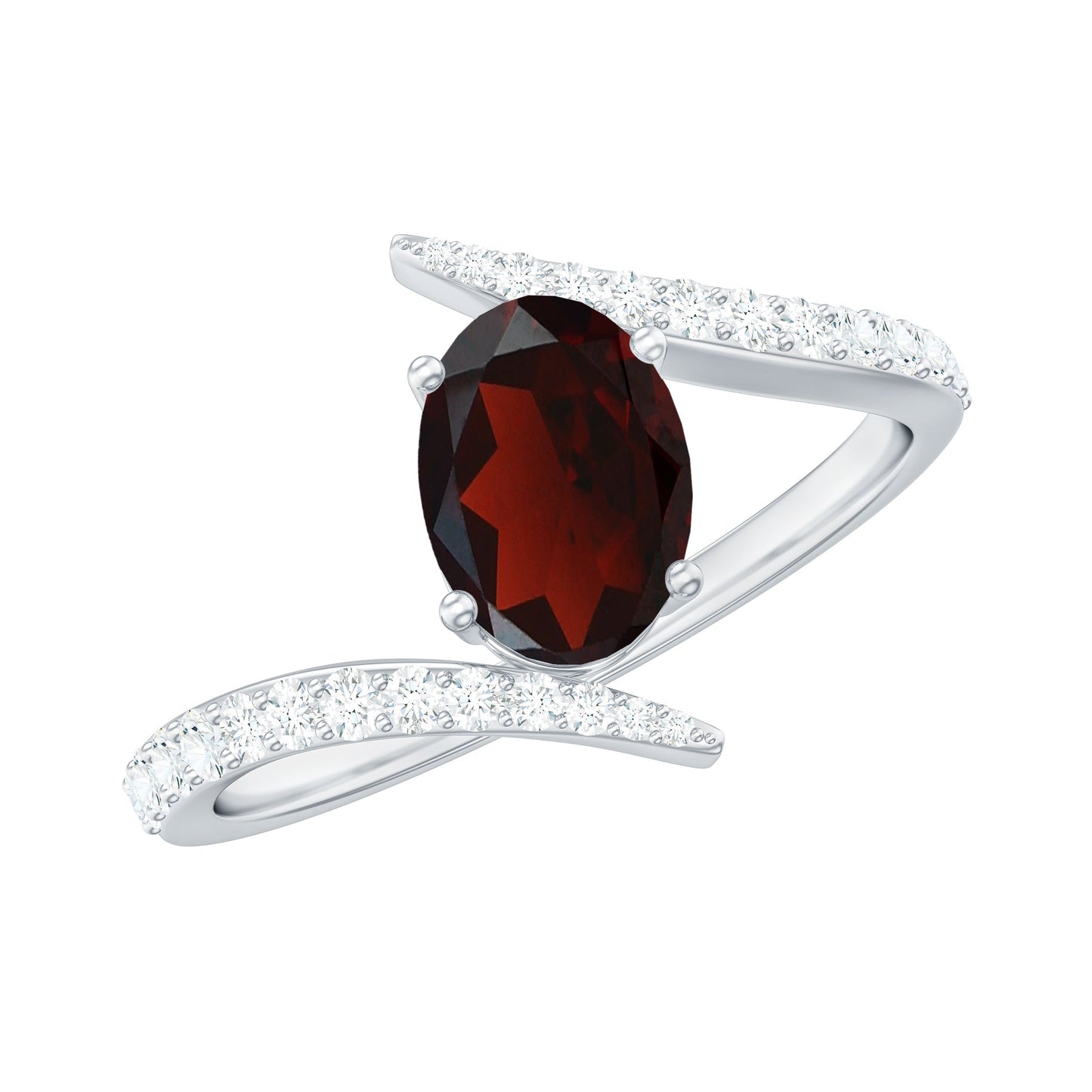 Natural 1.5 Carat Garnet Oval Engagement Ring with Diamond
