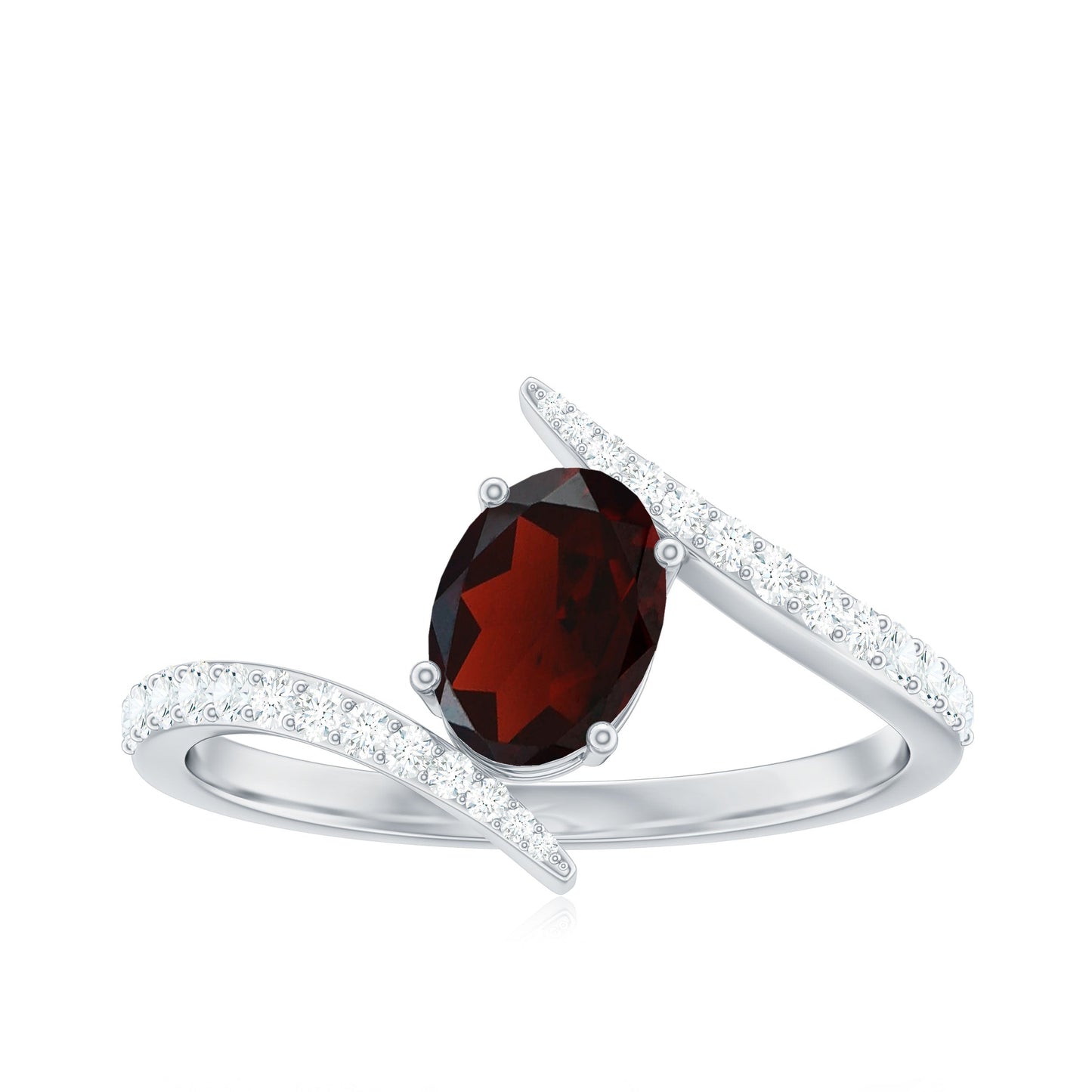 Natural 1.5 Carat Garnet Oval Engagement Ring with Diamond