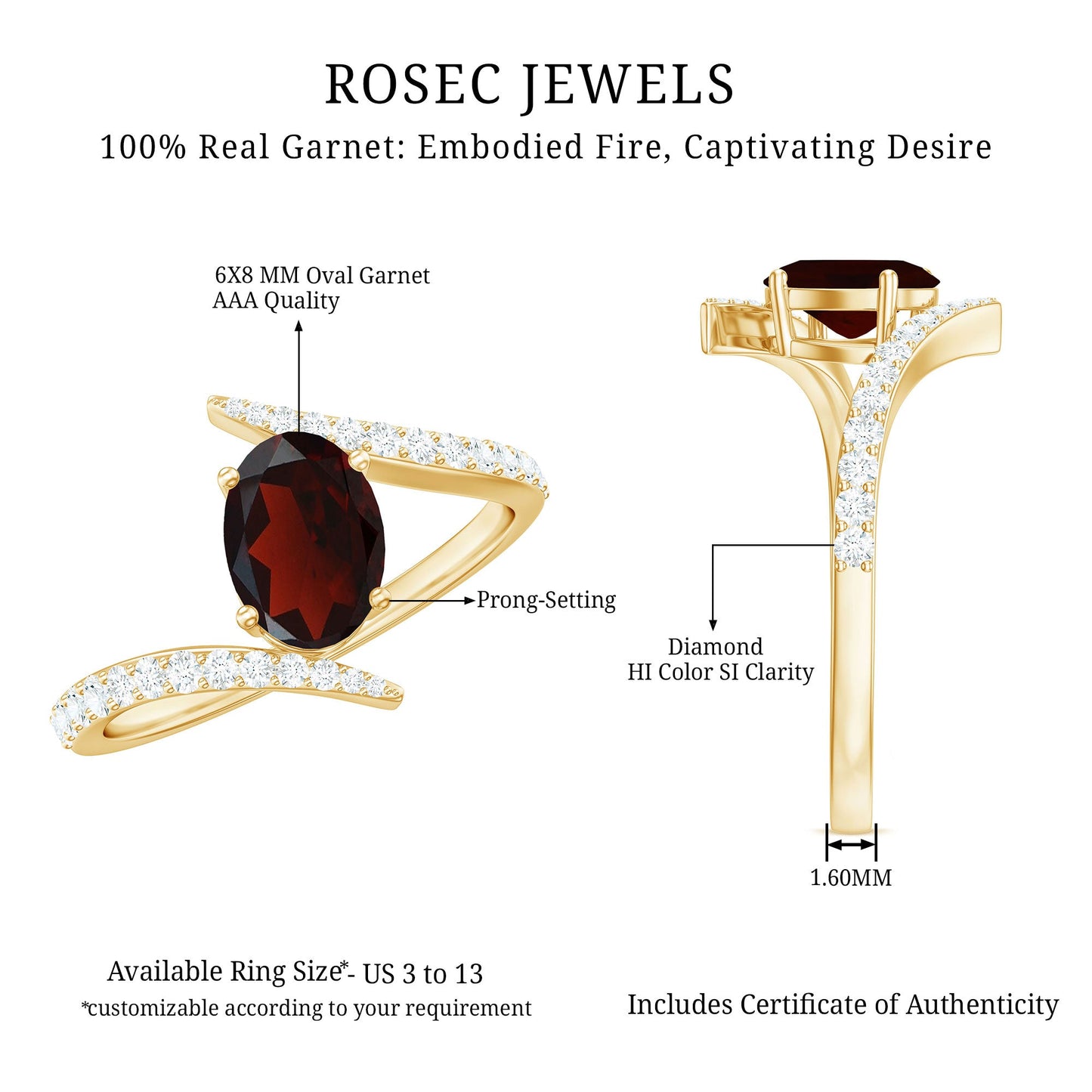 Natural 1.5 Carat Garnet Oval Engagement Ring with Diamond