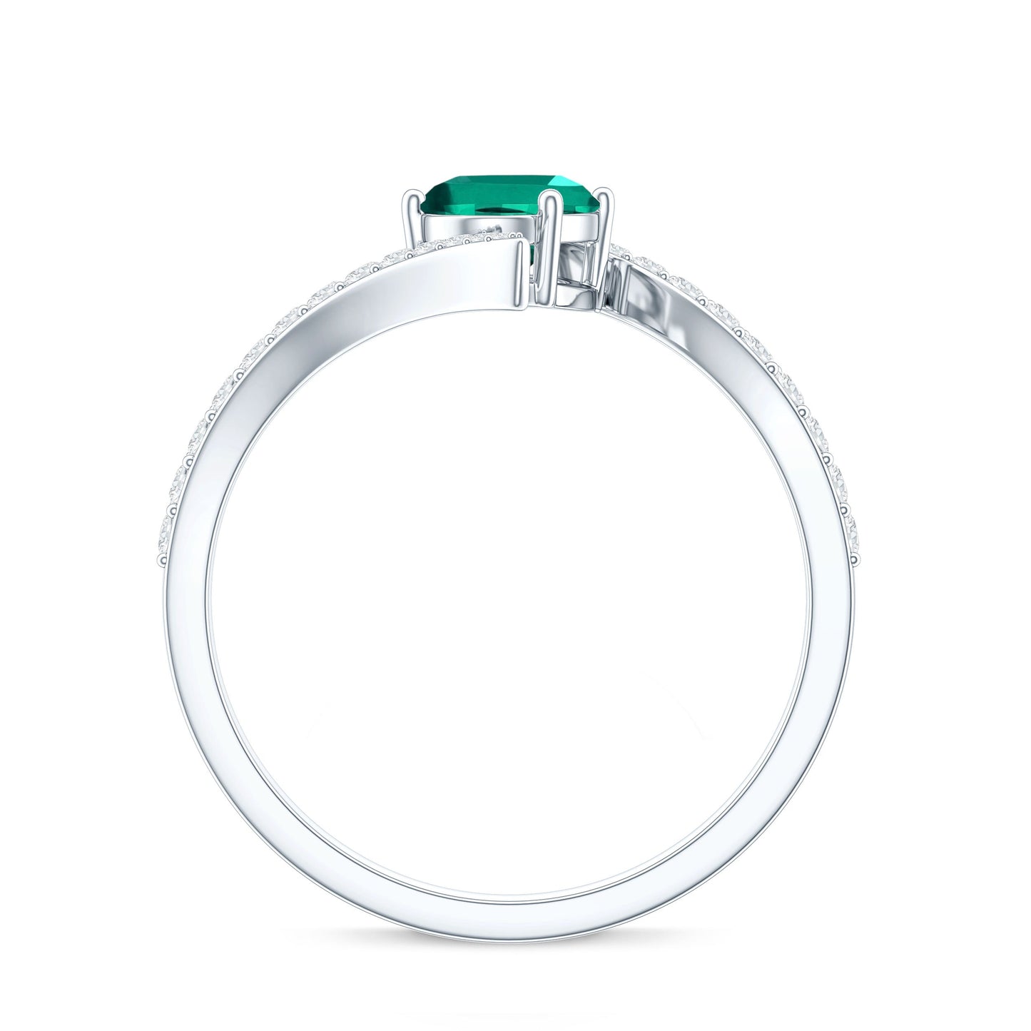 Certified 0.8 Carat Oval Cut Lab Grown Emerald Engagement Ring with Diamond Bypass Shank