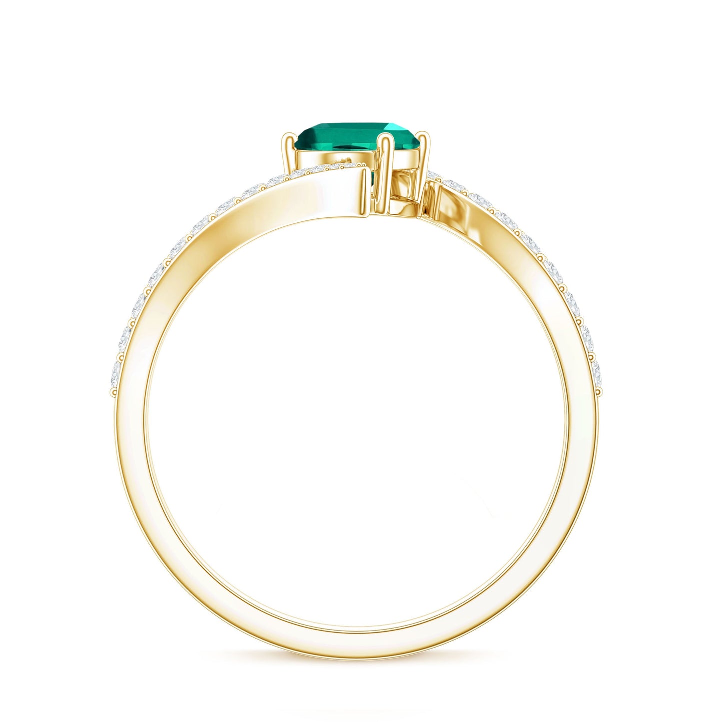 Certified 0.8 Carat Oval Cut Lab Grown Emerald Engagement Ring with Diamond Bypass Shank