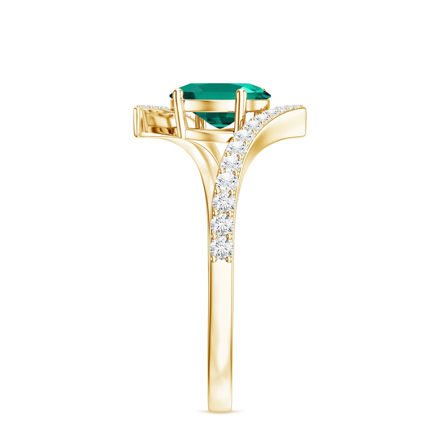 Certified 0.8 Carat Oval Cut Lab Grown Emerald Engagement Ring with Diamond Bypass Shank