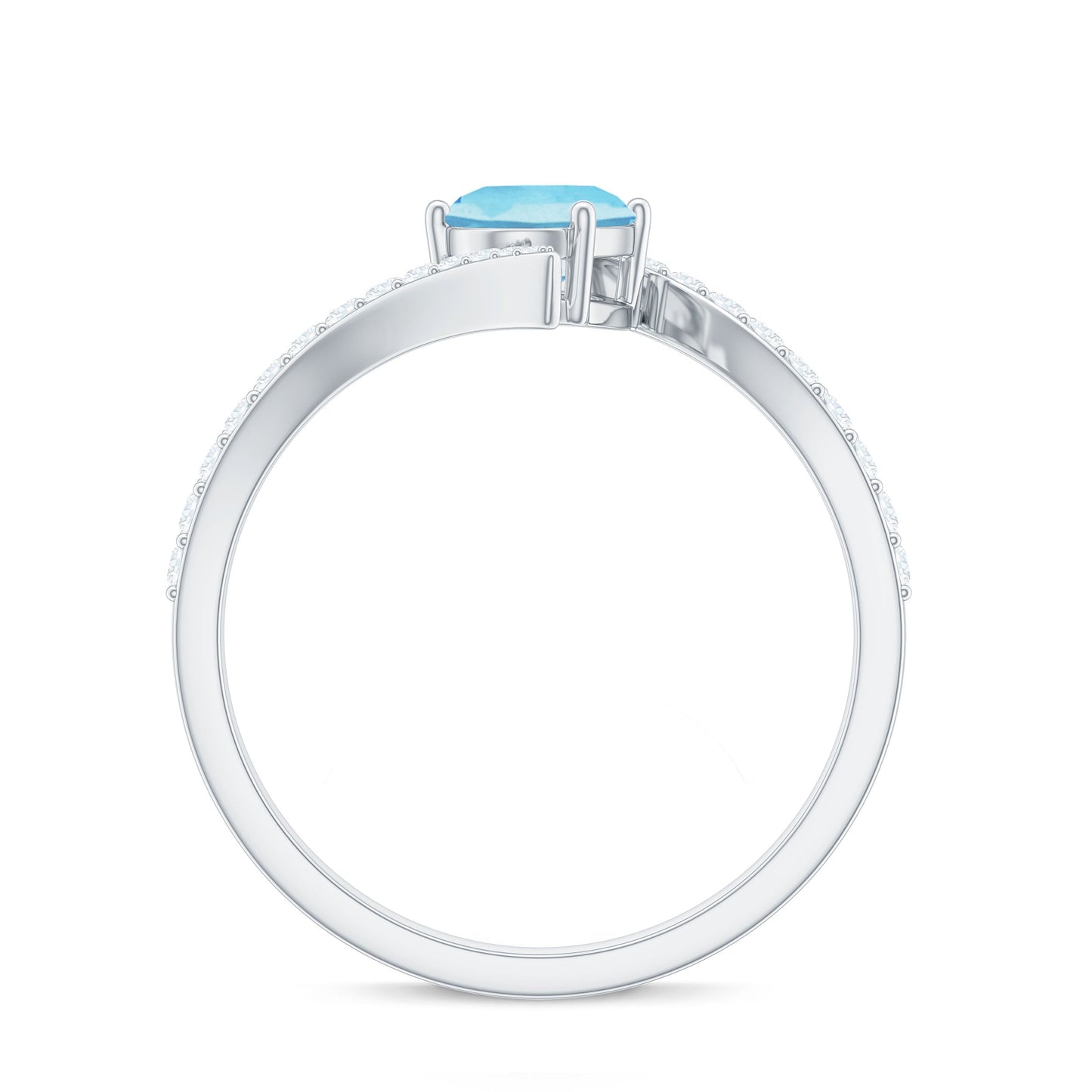 Natural Aquamarine Oval Engagement Ring with Diamond Bypass Shank