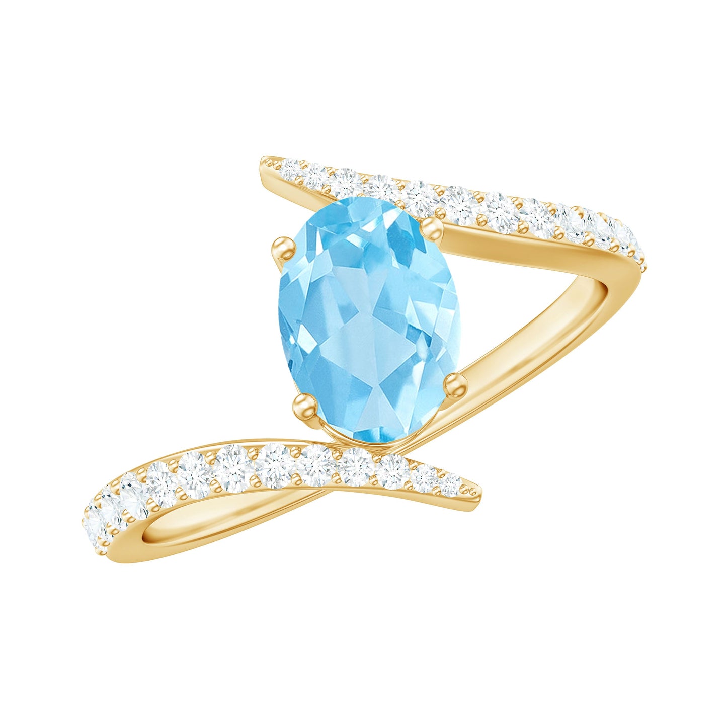 Natural Aquamarine Oval Engagement Ring with Diamond Bypass Shank