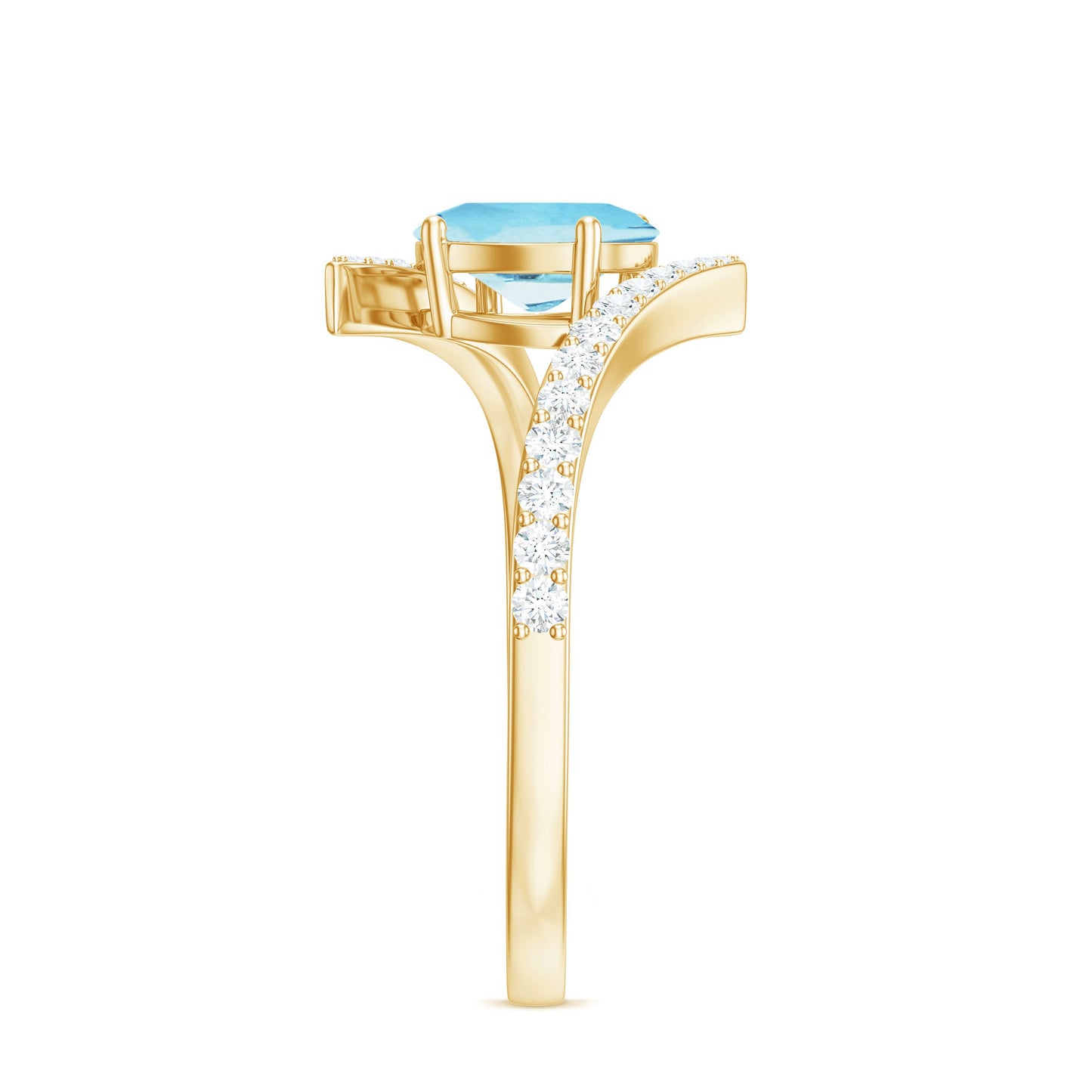 Natural Aquamarine Oval Engagement Ring with Diamond Bypass Shank