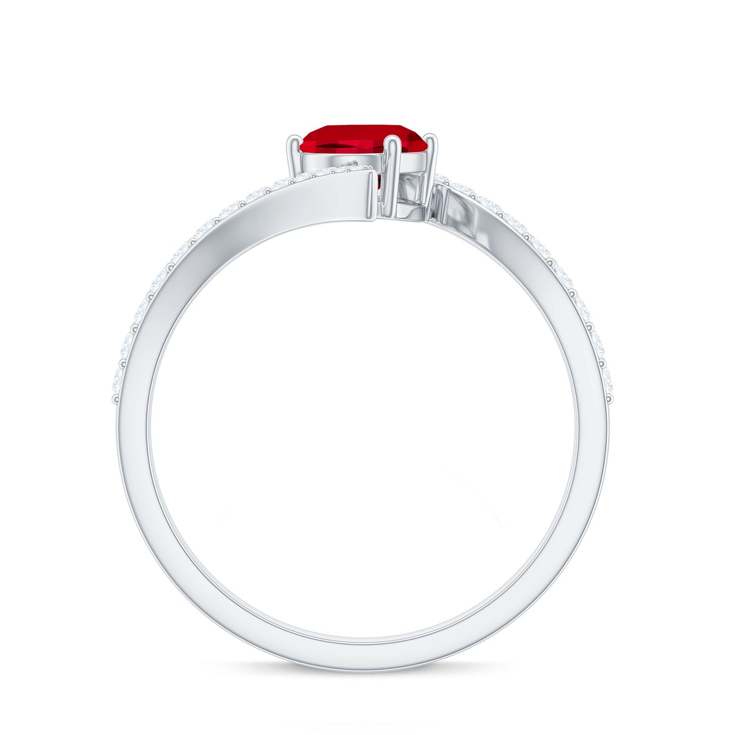 Oval Cut Lab Grown Ruby Bypass Engagement Ring with Diamonds