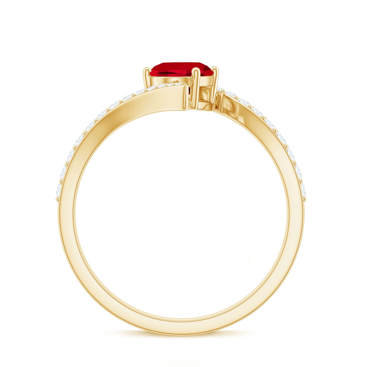 Oval Cut Lab Grown Ruby Bypass Engagement Ring with Diamonds