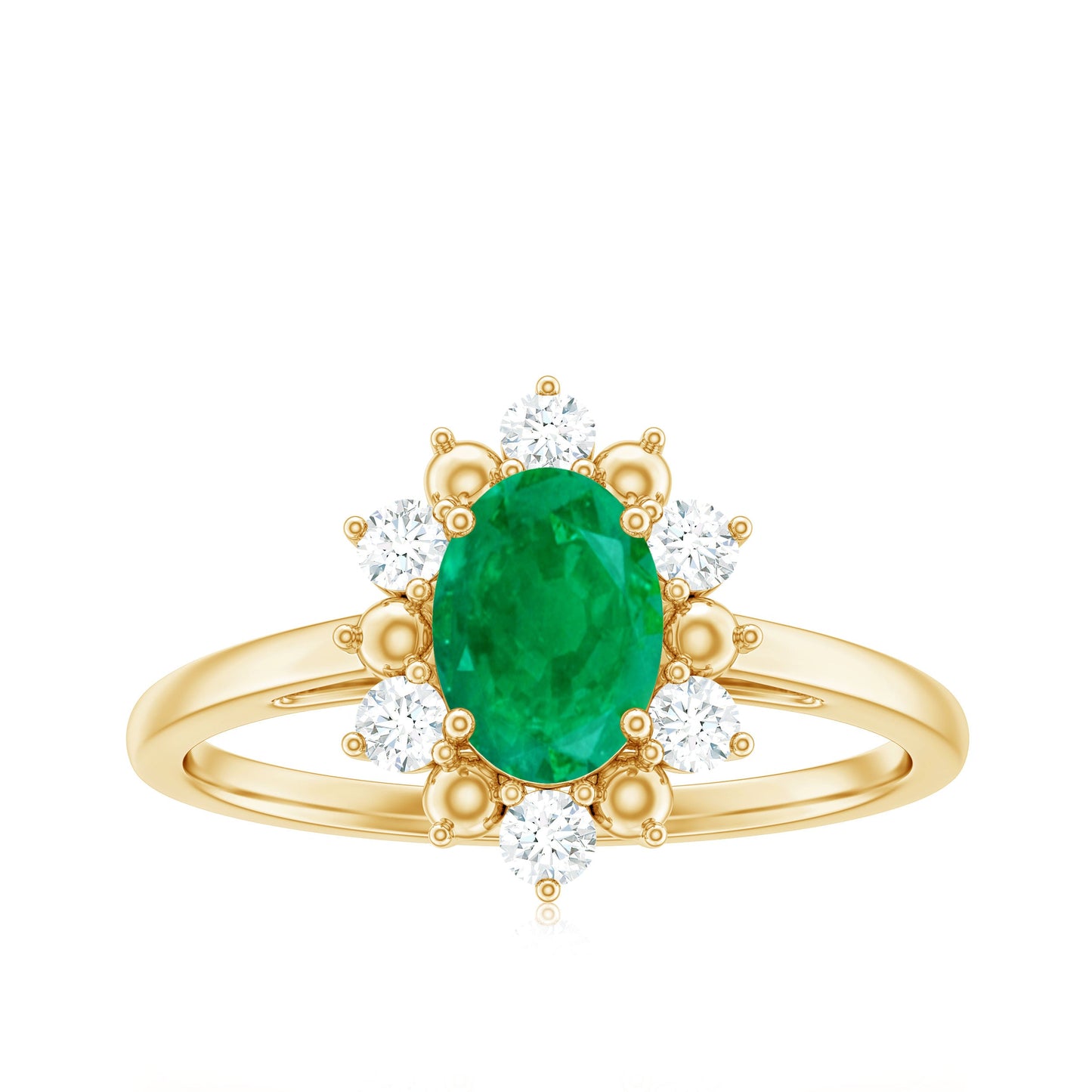 Natural 0.7 Carat Oval Emerald Engagement Ring with Diamond Halo