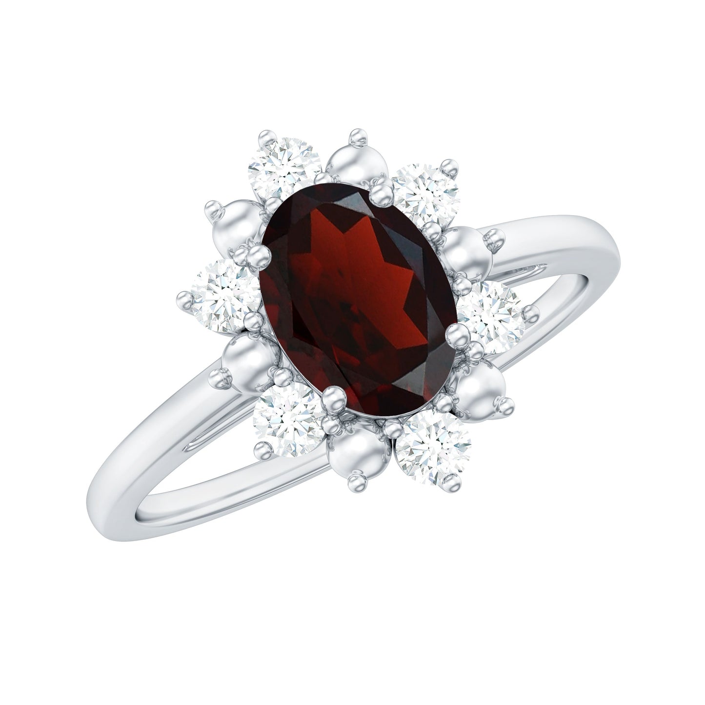 Certified Natural Garnet Oval Engagement Ring with Diamond