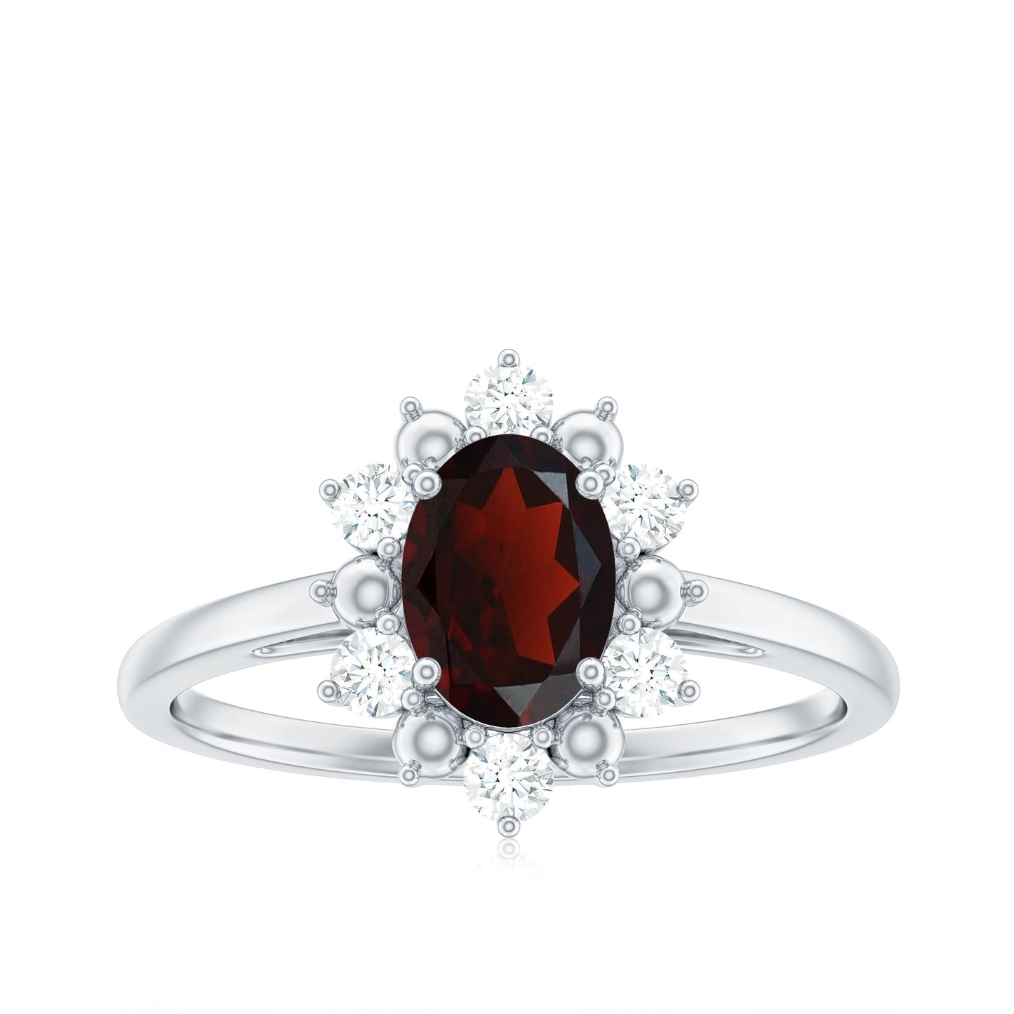 Certified Natural Garnet Oval Engagement Ring with Diamond