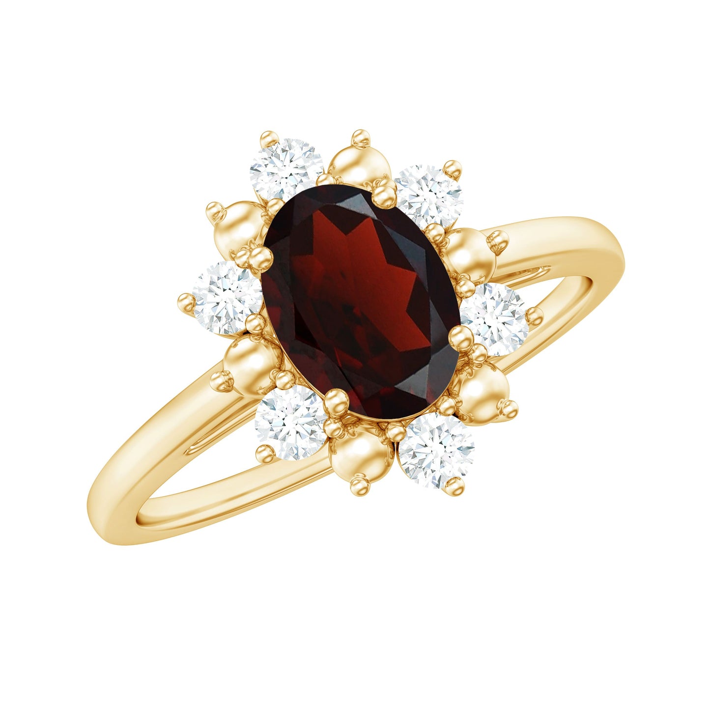 Certified Natural Garnet Oval Engagement Ring with Diamond