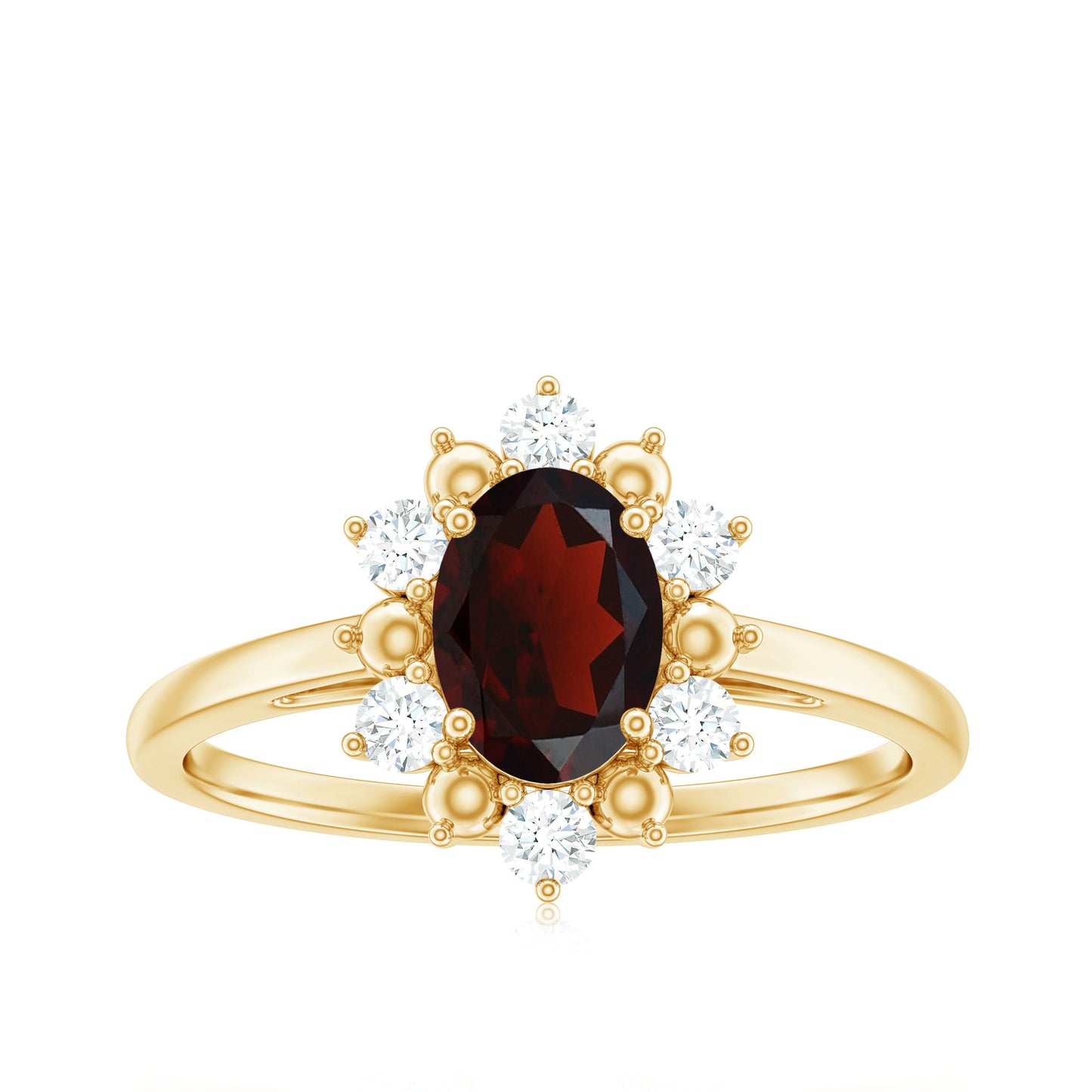 Certified Natural Garnet Oval Engagement Ring with Diamond