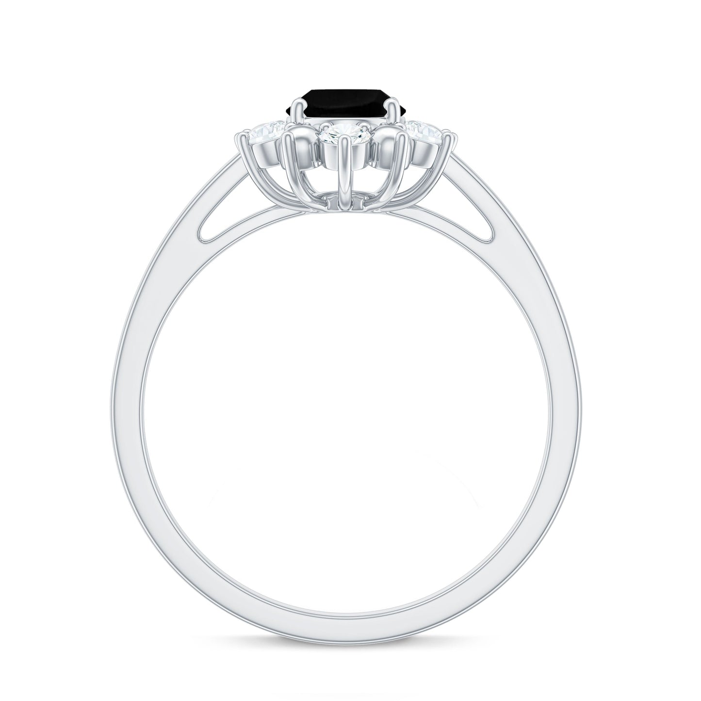 Oval Created Black Diamond Floral Halo Engagement Ring with Diamond