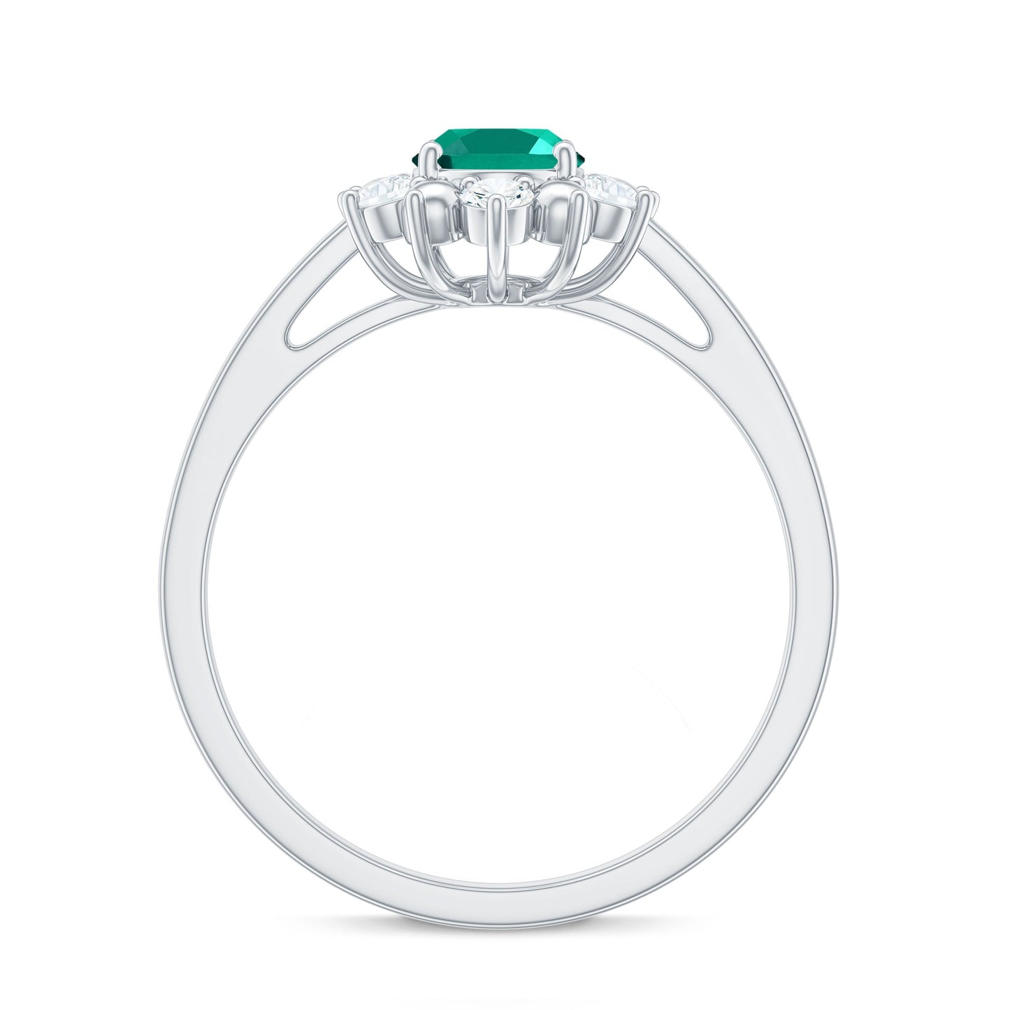 Certified 0.8 Carat Oval Lab Grown Emerald Diamond Flower Engagement Ring
