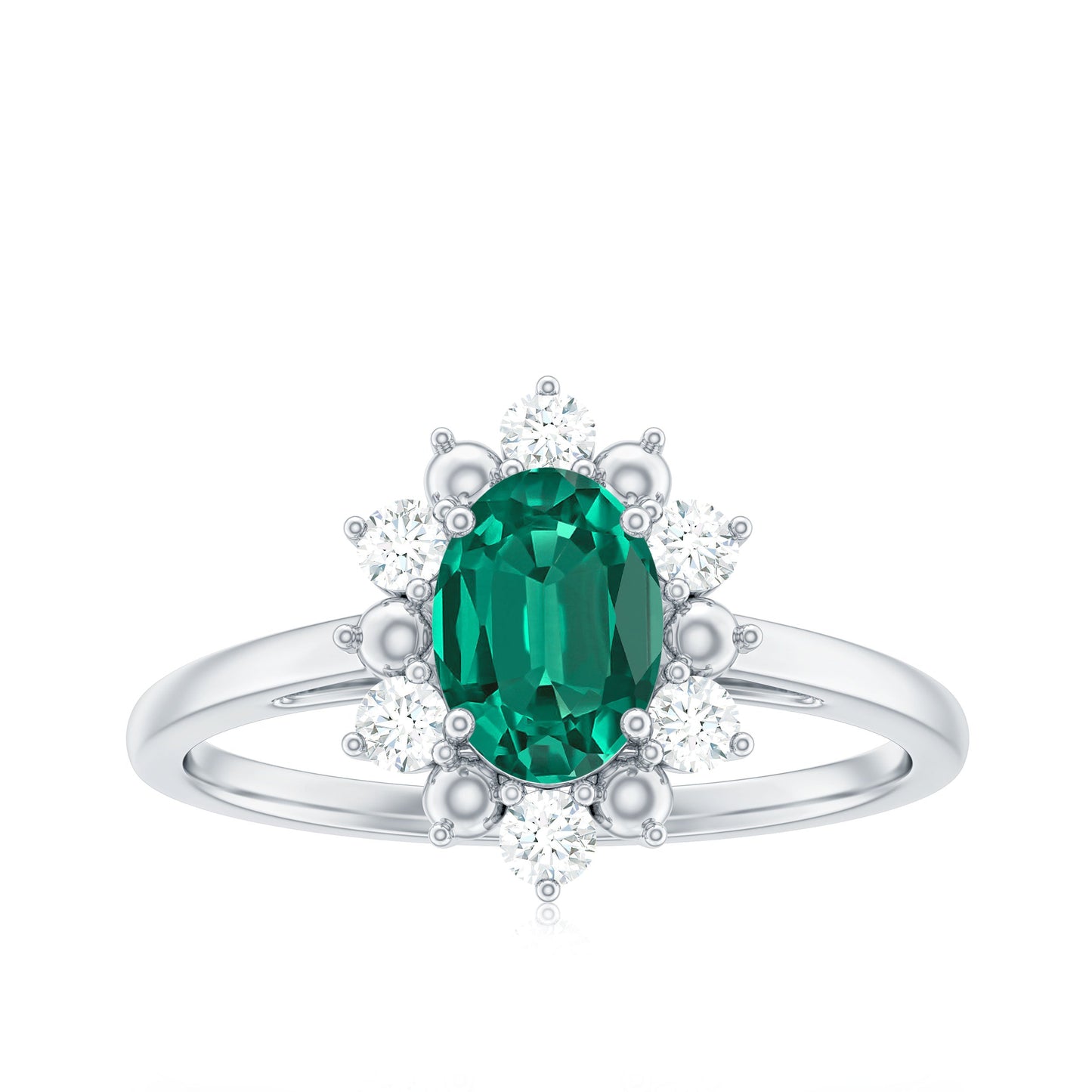 Certified 0.8 Carat Oval Lab Grown Emerald Diamond Flower Engagement Ring