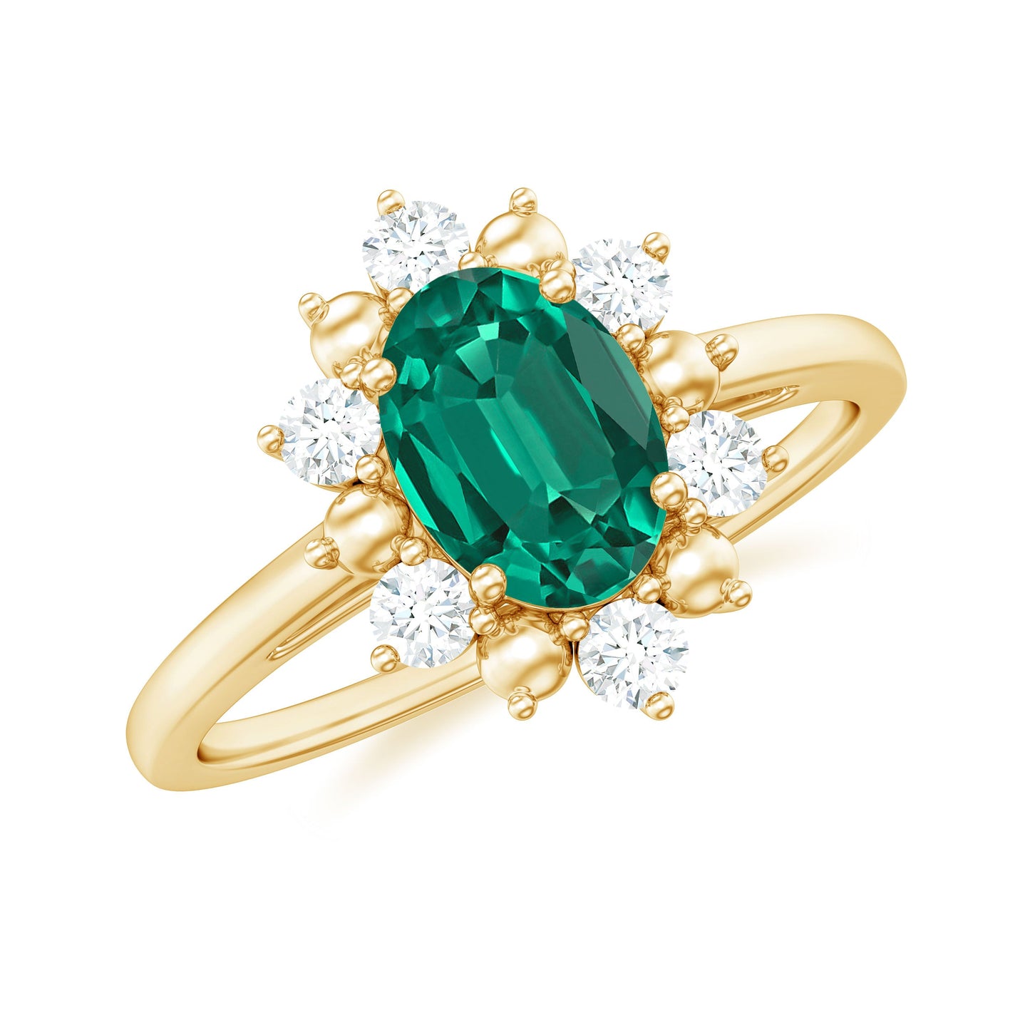 Certified 0.8 Carat Oval Lab Grown Emerald Diamond Flower Engagement Ring