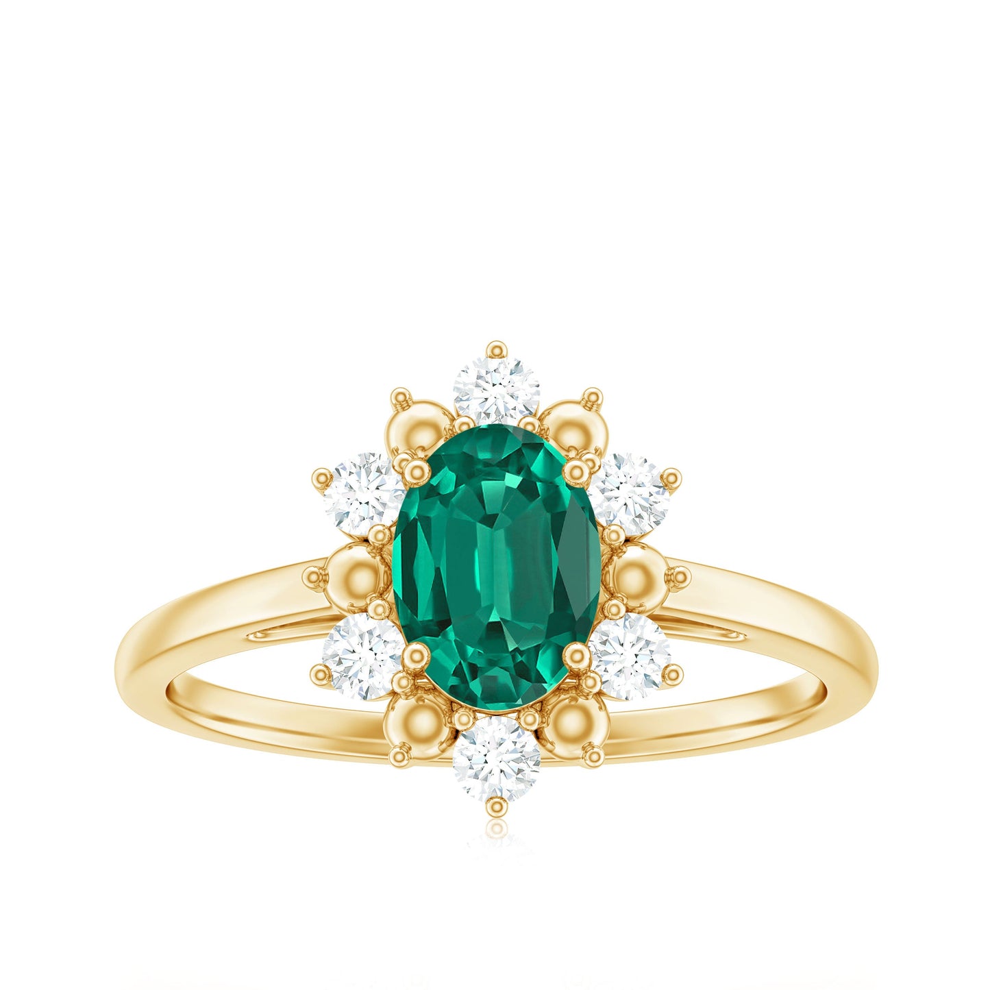 Certified 0.8 Carat Oval Lab Grown Emerald Diamond Flower Engagement Ring