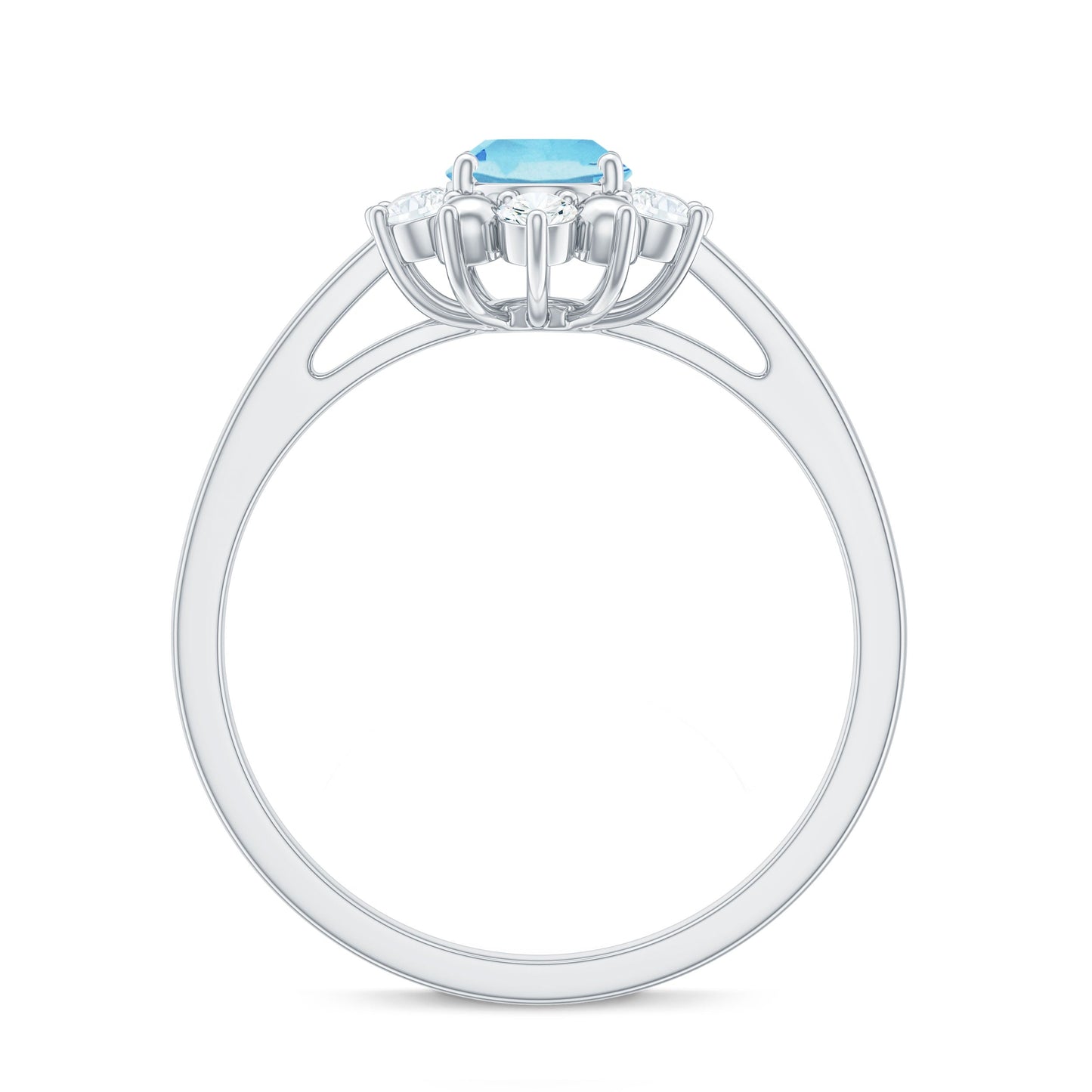 Real Aquamarine Oblong Engagement Ring with Diamond Halo