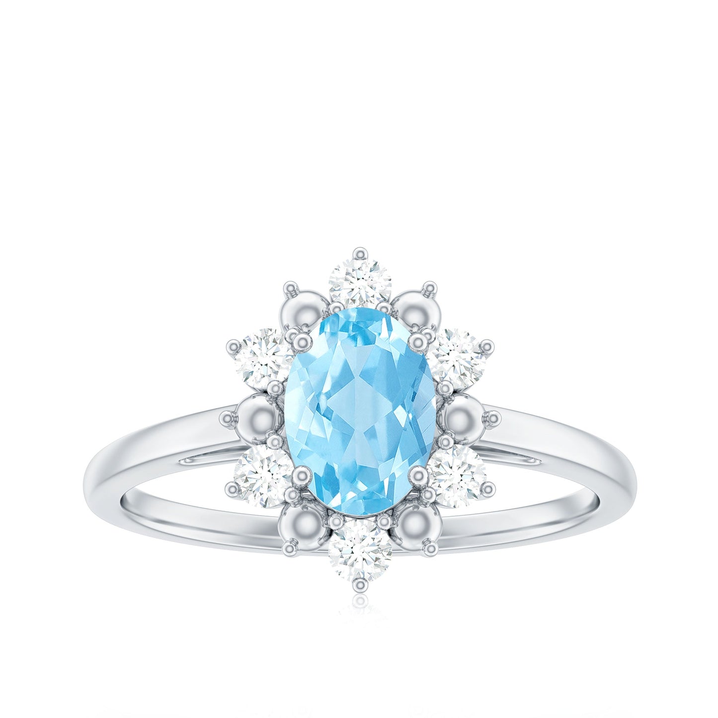 Real Aquamarine Oblong Engagement Ring with Diamond Halo