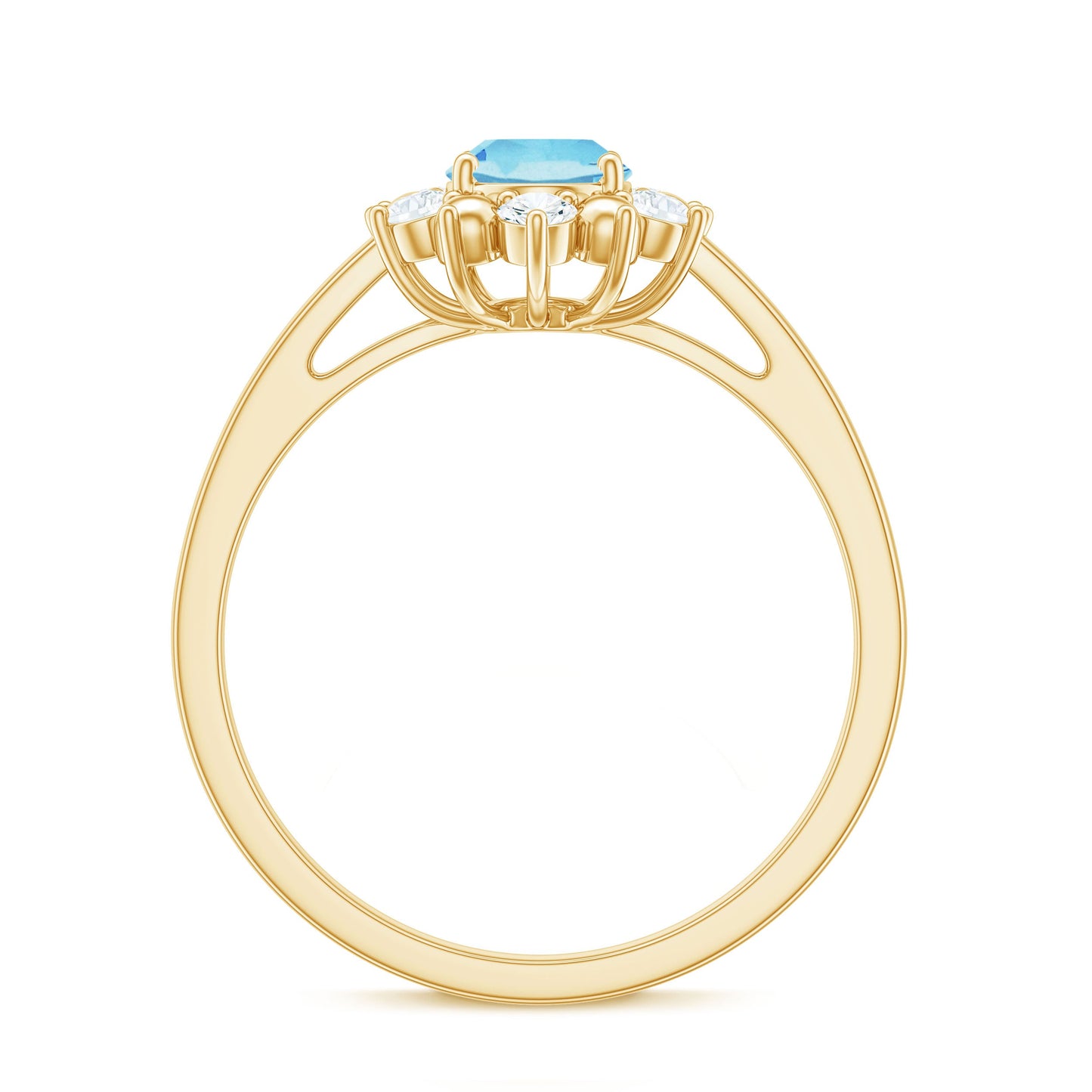Real Aquamarine Oblong Engagement Ring with Diamond Halo