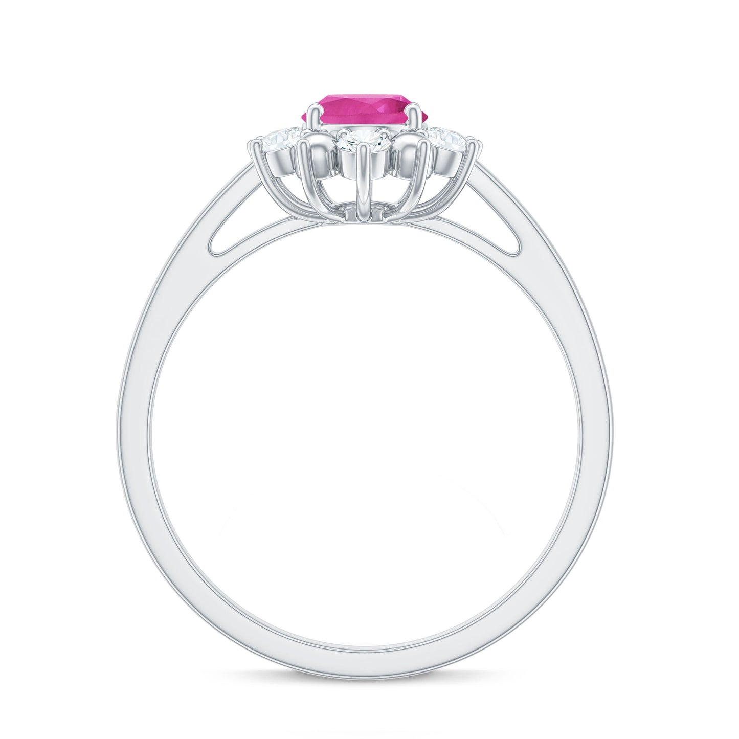 Oval Pink Tourmaline Floral Halo Engagement Ring with Diamond