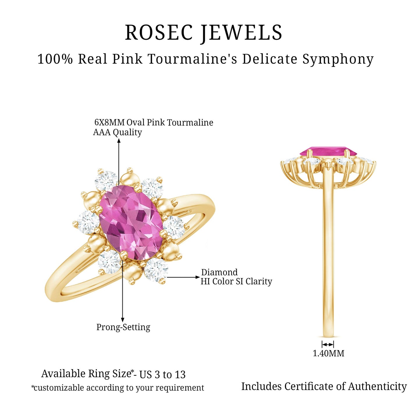 Oval Pink Tourmaline Floral Halo Engagement Ring with Diamond