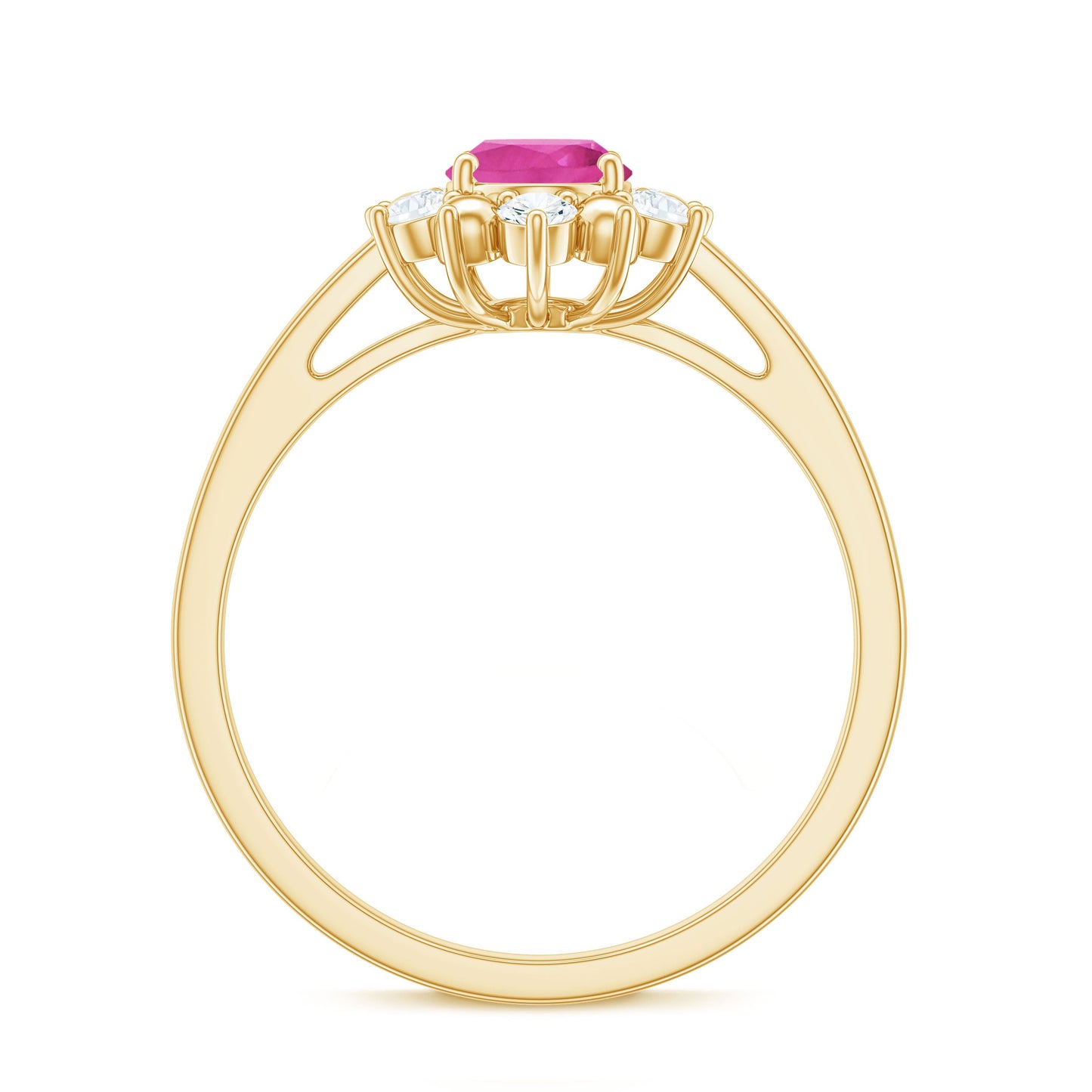 Oval Pink Tourmaline Floral Halo Engagement Ring with Diamond