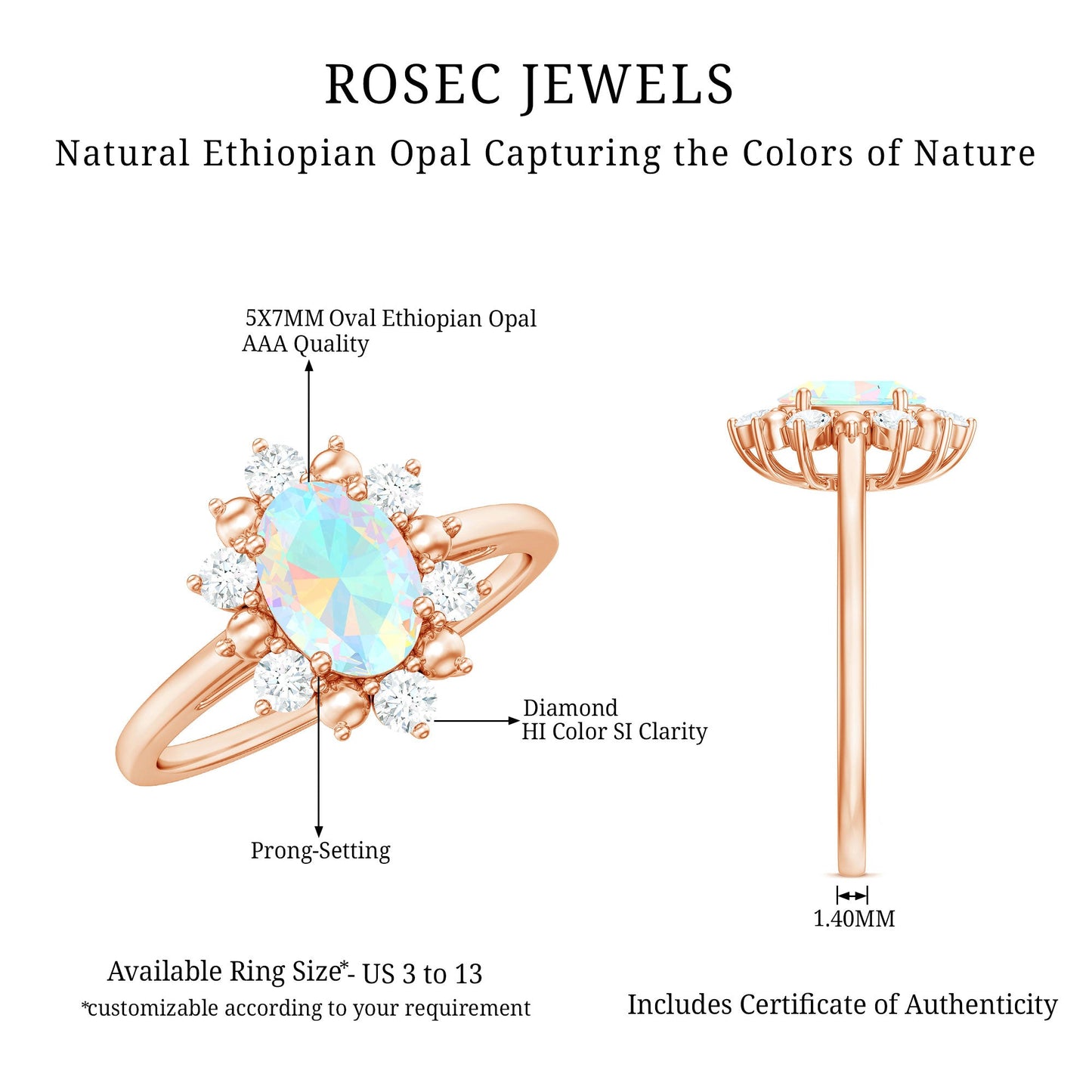 Natural 0.9 Carat Opalescent Oval Engagement Ring with Diamond Halo