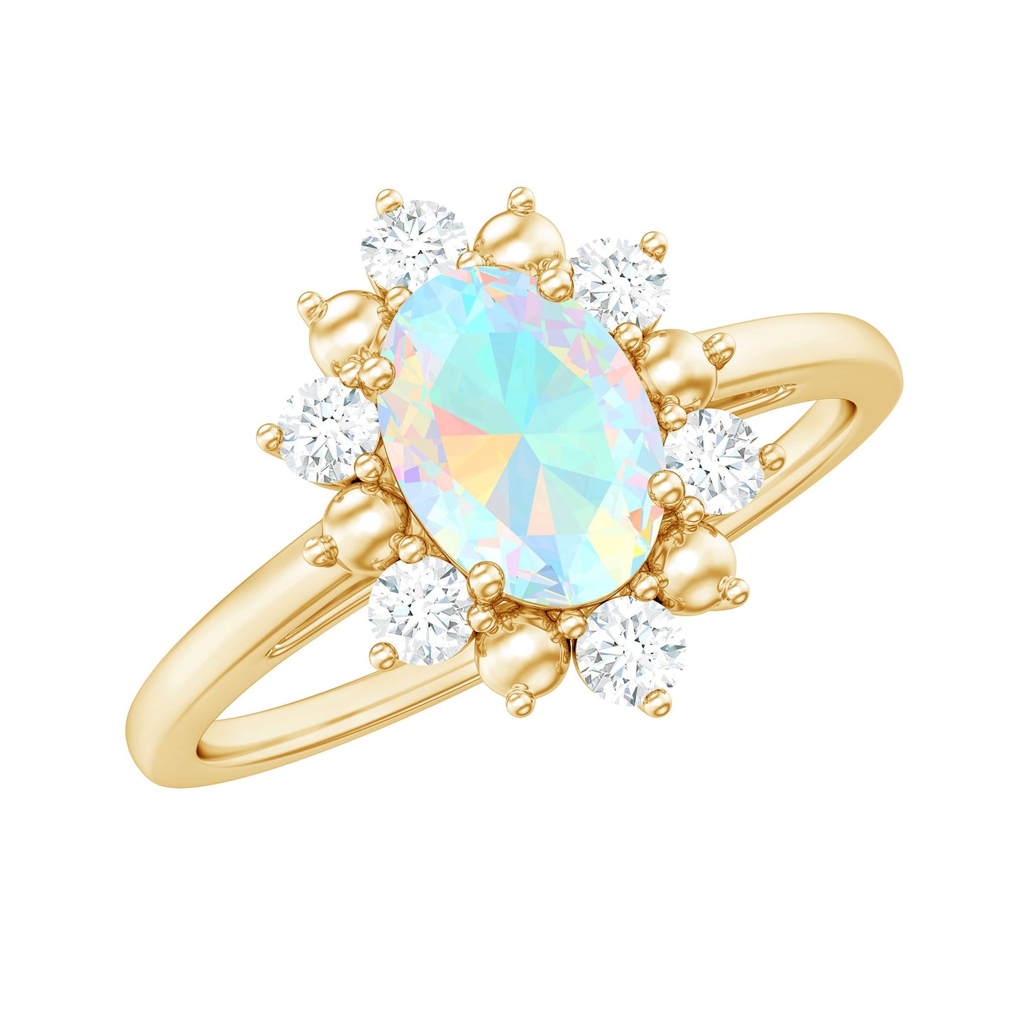 Natural 0.9 Carat Opalescent Oval Engagement Ring with Diamond Halo