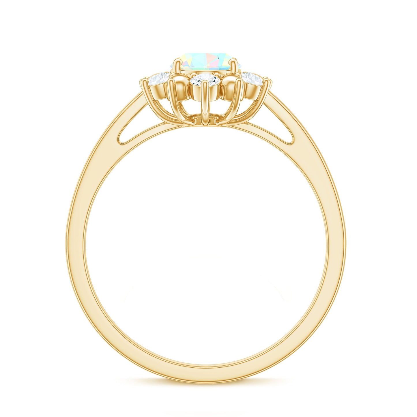 Natural 0.9 Carat Opalescent Oval Engagement Ring with Diamond Halo