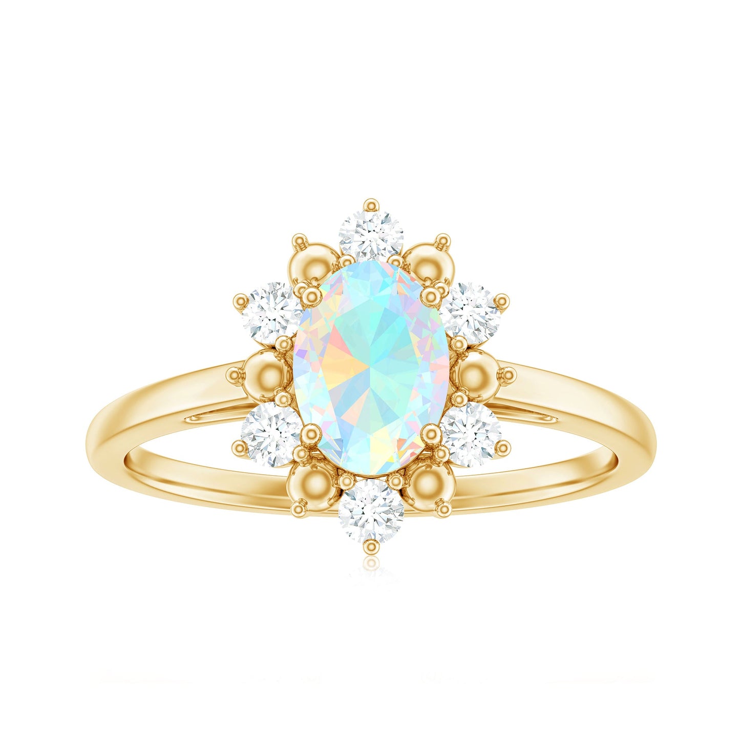 Natural 0.9 Carat Opalescent Oval Engagement Ring with Diamond Halo