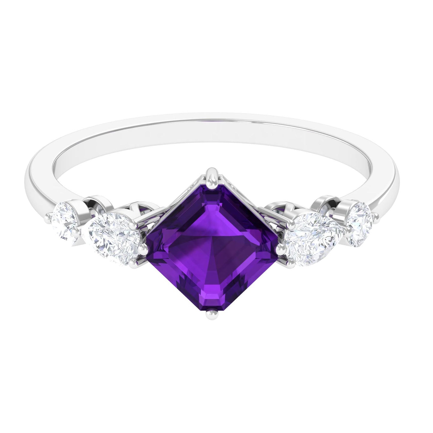 Natural 3 Carat Amethyst Asscher Cut Engagement Ring with Moissanite
