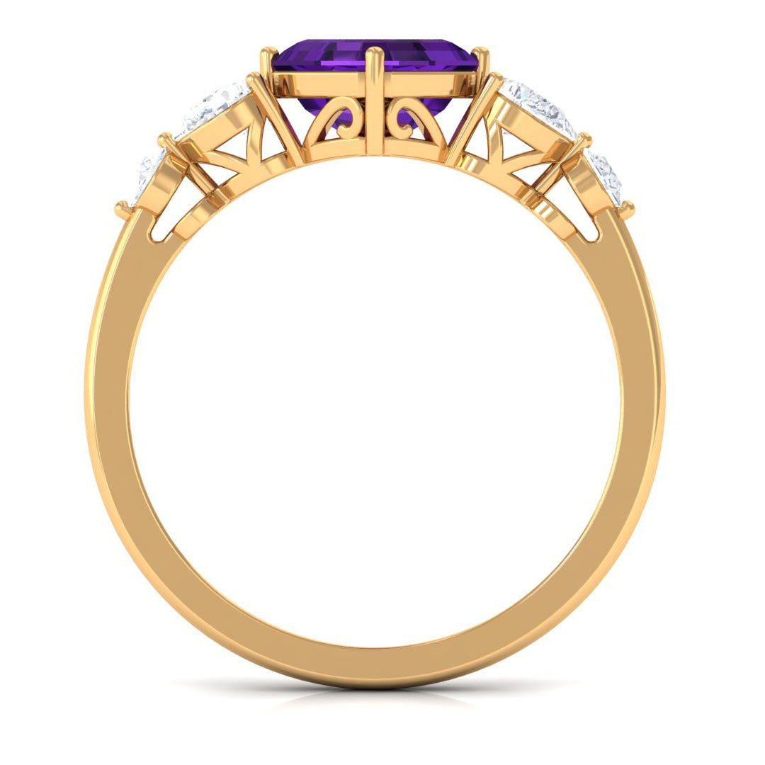 Natural 3 Carat Amethyst Asscher Cut Engagement Ring with Moissanite
