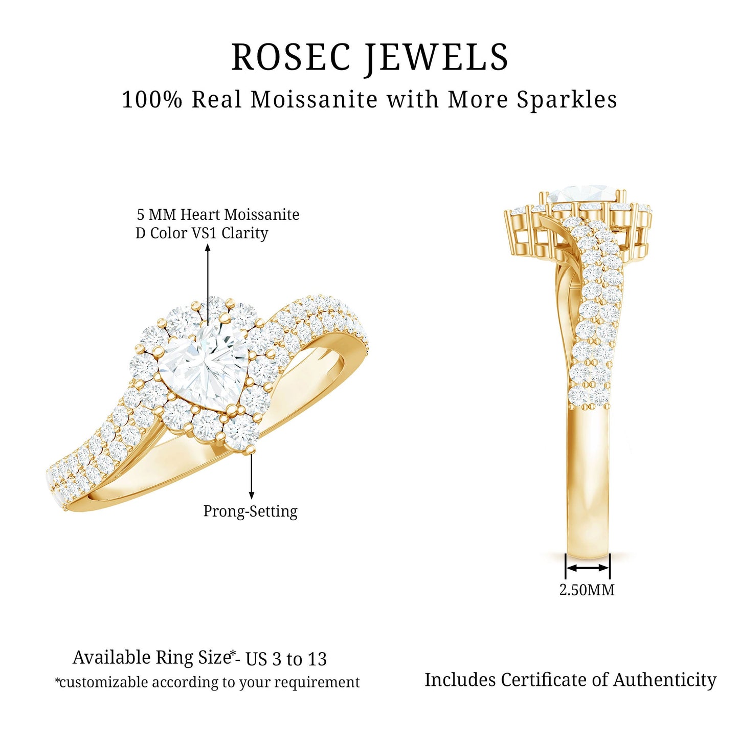 Moissanite Heart Shape Engagement Ring For Women