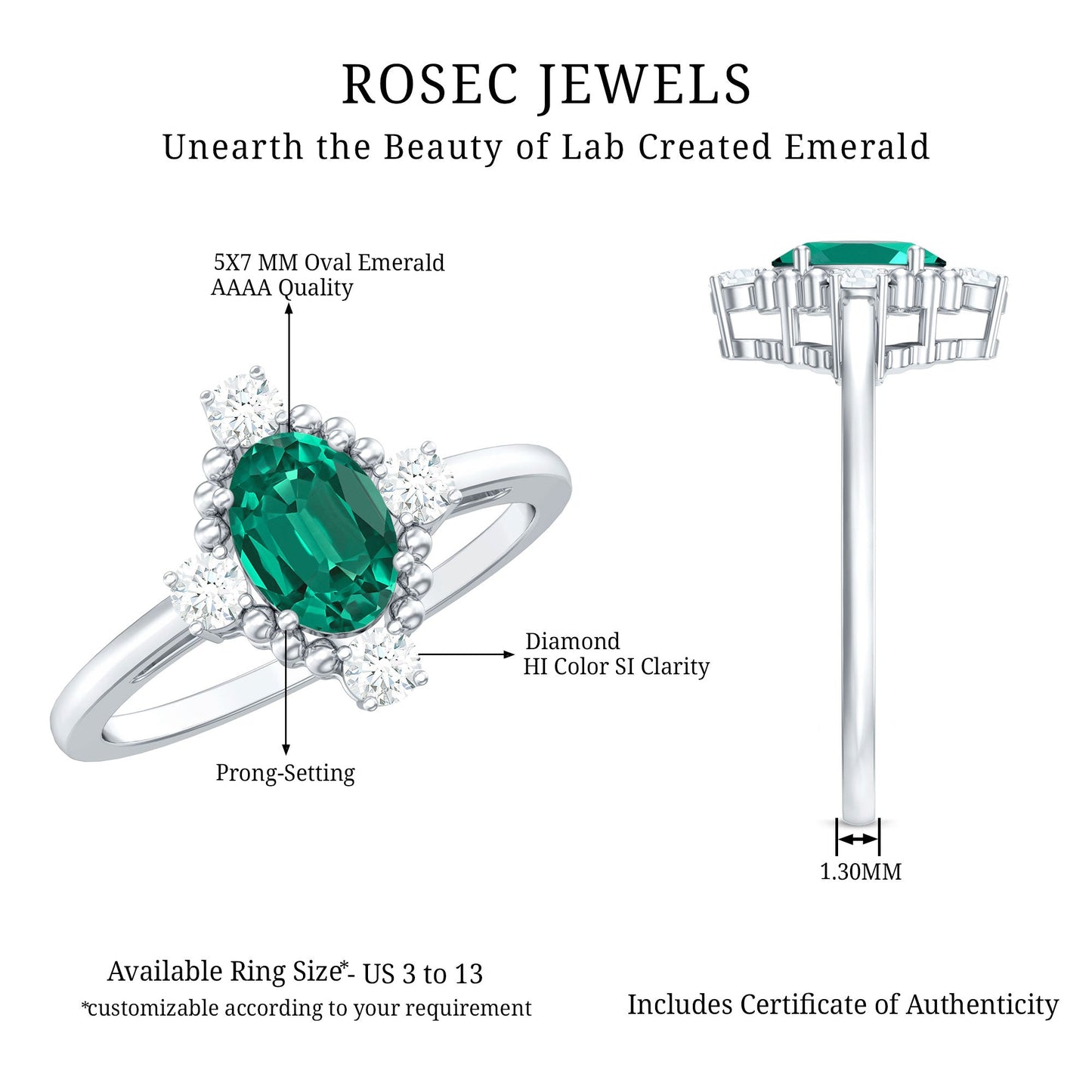 Vintage Inspired Lab Grown Emerald Oval Engagement Ring with Diamond