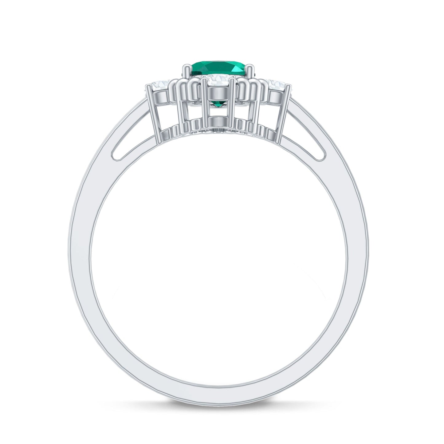 Vintage Inspired Lab Grown Emerald Oval Engagement Ring with Diamond