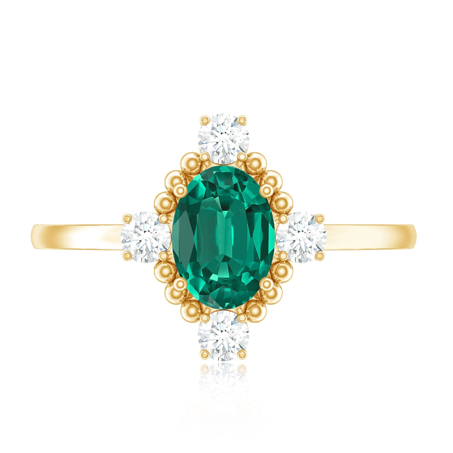 Vintage Inspired Lab Grown Emerald Oval Engagement Ring with Diamond