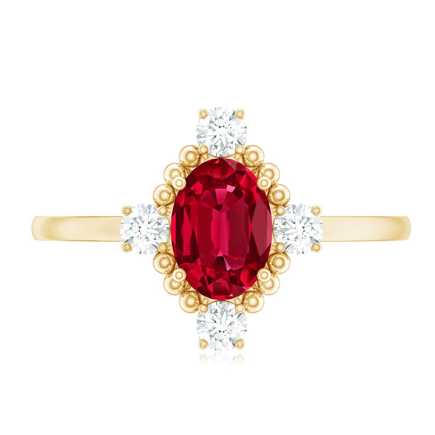 Vintage Inspired Lab Grown Ruby Oval Engagement Ring with Diamonds
