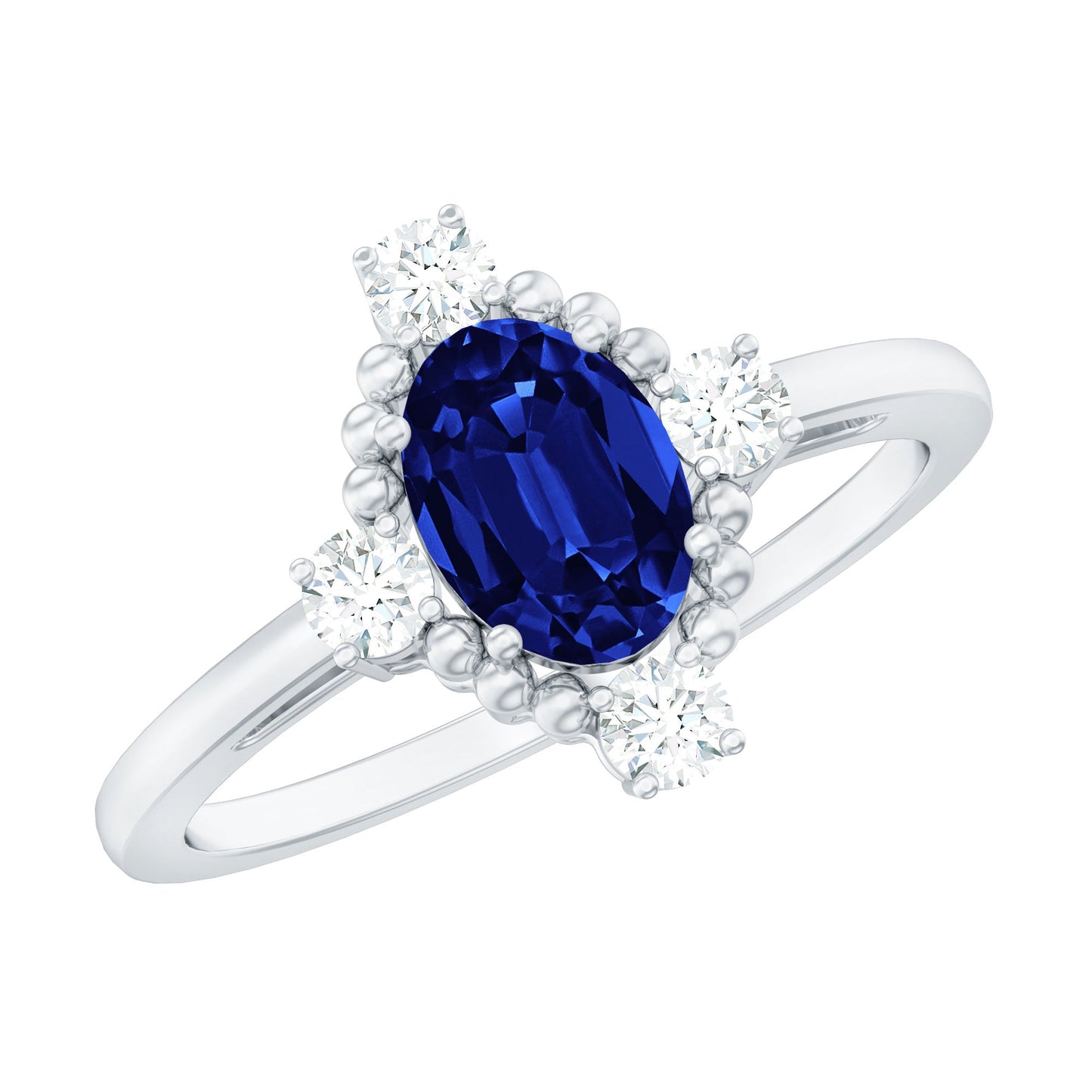 Vintage Style 1 Carat Lab Grown Blue Sapphire Oval Engagement Ring with Diamond