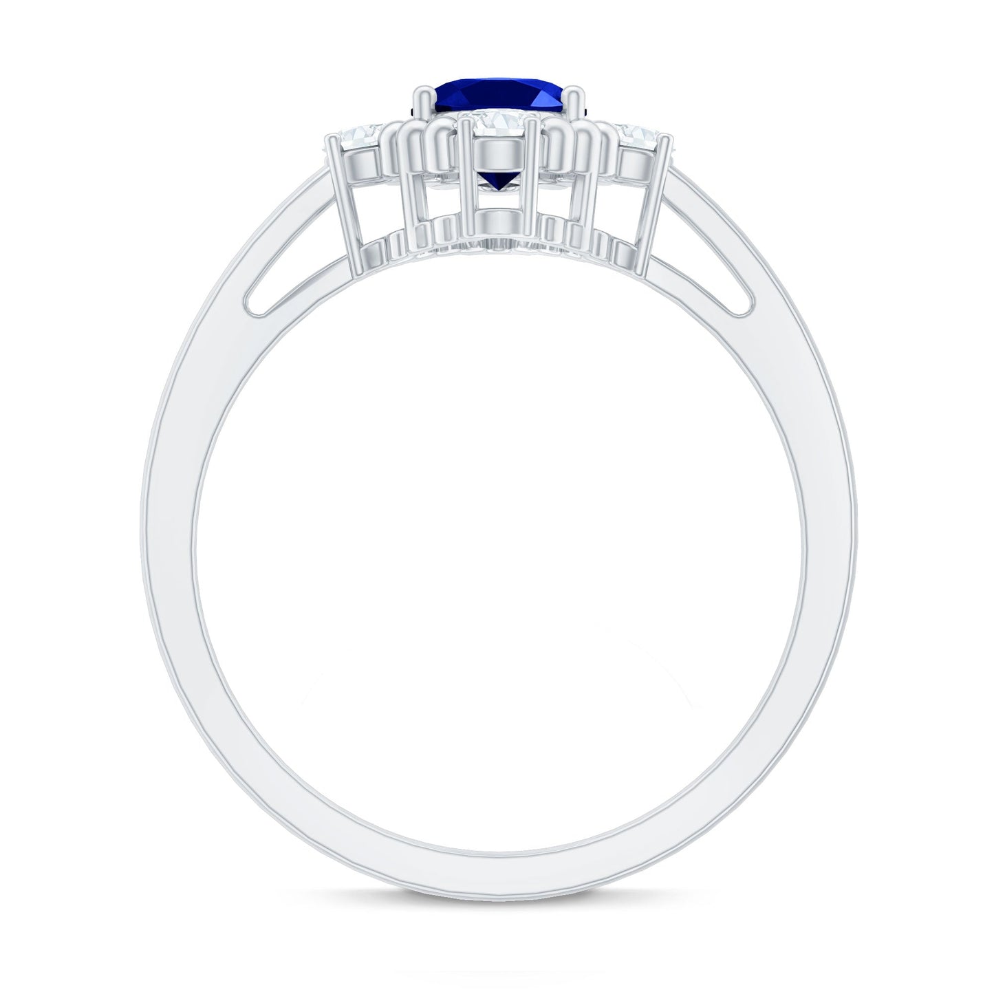 Vintage Style 1 Carat Lab Grown Blue Sapphire Oval Engagement Ring with Diamond