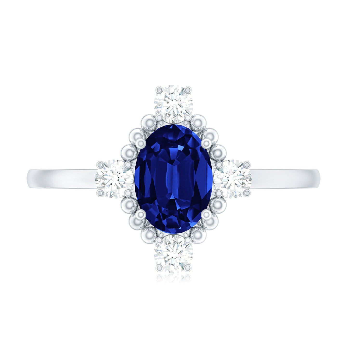 Vintage Style 1 Carat Lab Grown Blue Sapphire Oval Engagement Ring with Diamond