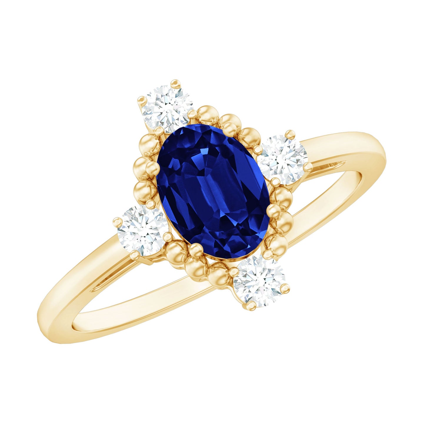 Vintage Style 1 Carat Lab Grown Blue Sapphire Oval Engagement Ring with Diamond