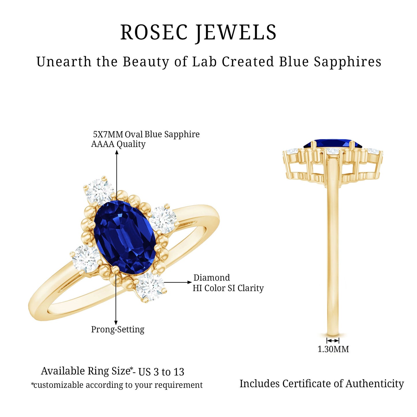 Vintage Style 1 Carat Lab Grown Blue Sapphire Oval Engagement Ring with Diamond