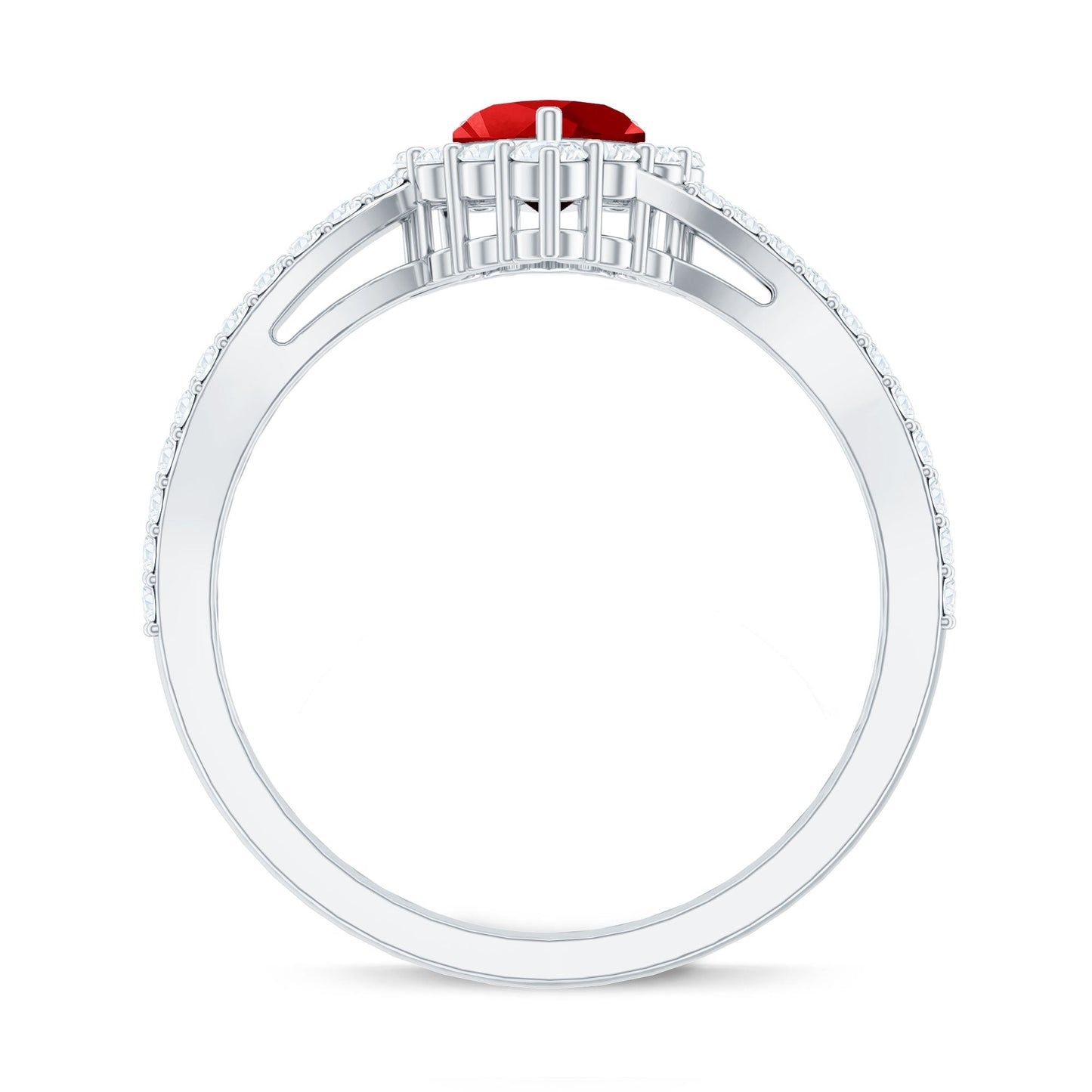 Heart Shape Lab Made Ruby and Moissanite Bypass Engagement Ring