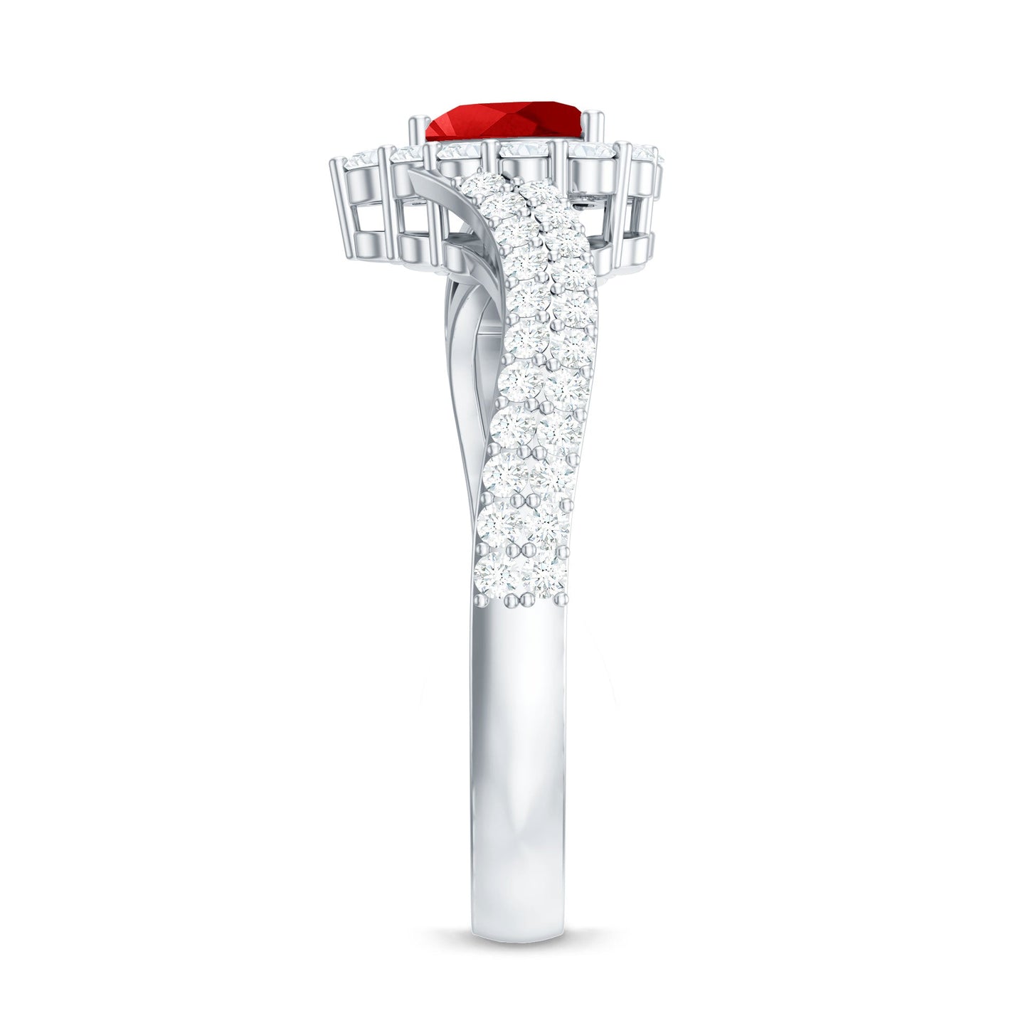 Heart Shape Lab Made Ruby and Moissanite Bypass Engagement Ring